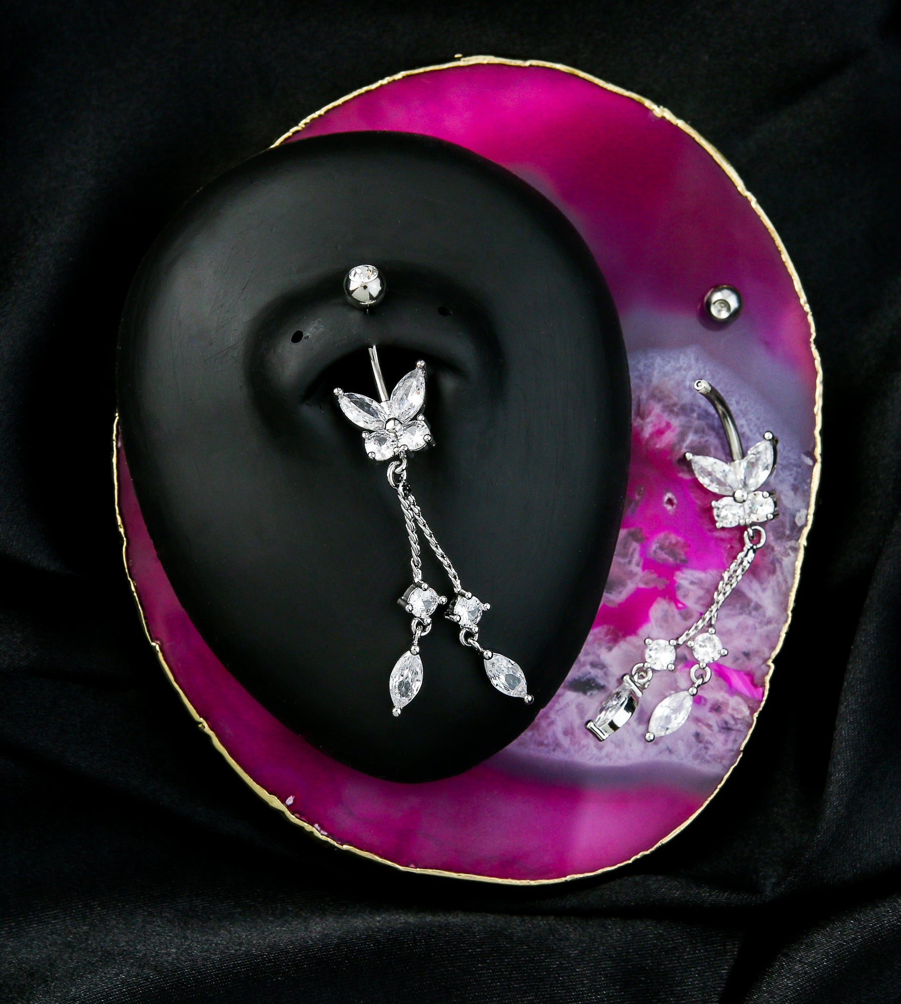 Flying Marquise Butterfly Clear CZ Dangle Stainless Steel Belly Button Ring