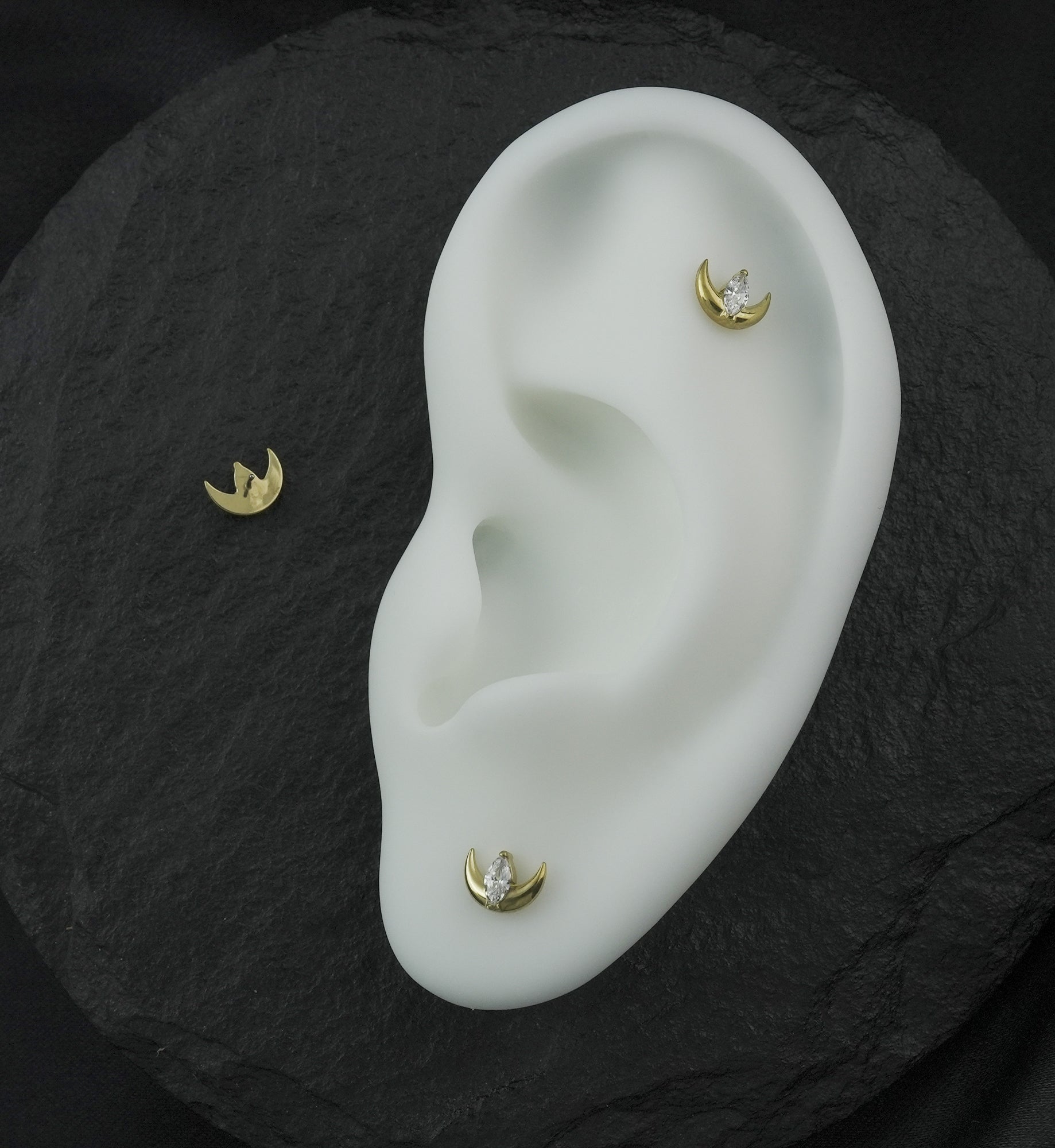 Gold PVD Half Moon Marquise Clear CZ Titanium Threadless Top