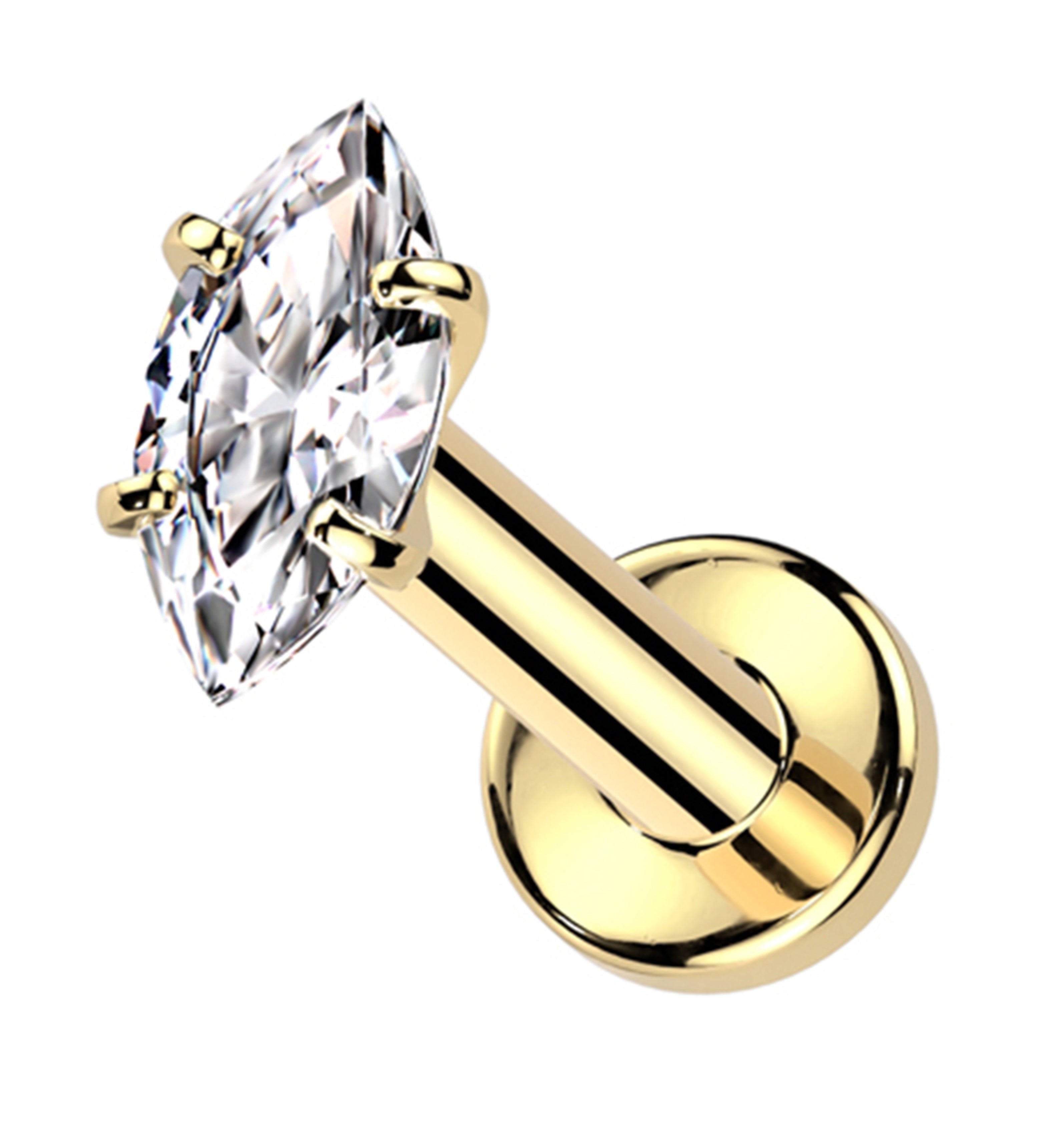 Gold PVD Marquise Clear CZ Internally Threaded Titanium Labret Post