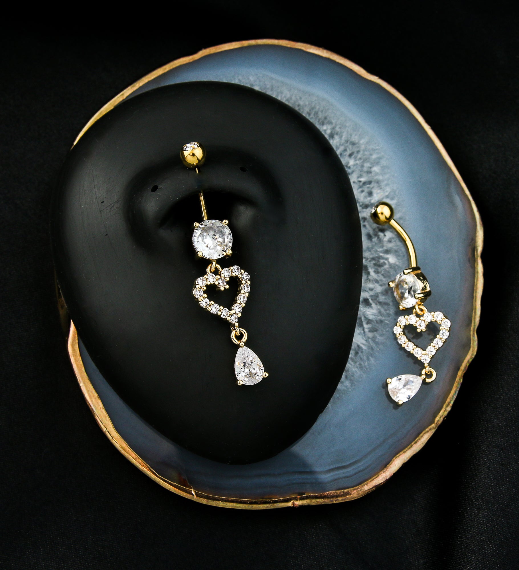 Gold PVD Sweetheart Teardrop Clear CZ Dangle Stainless Steel Belly Button Ring