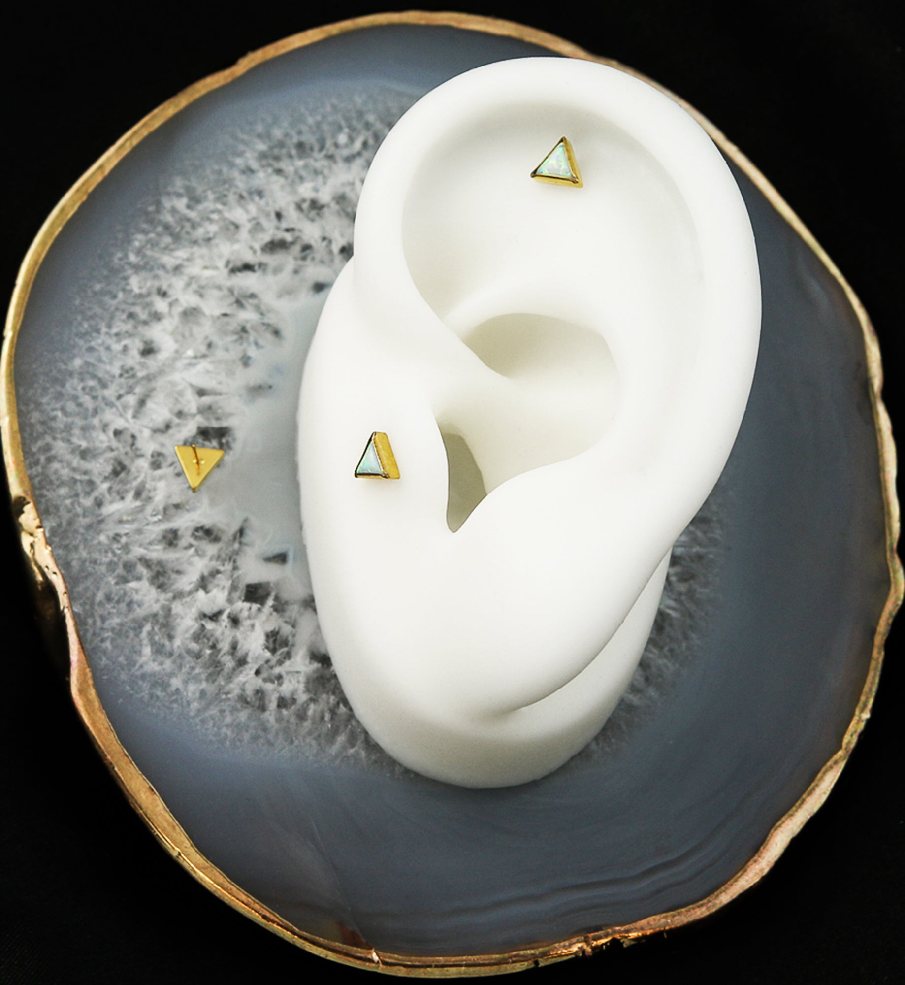 Gold PVD Triangle White Opal Titanium Threadless Top