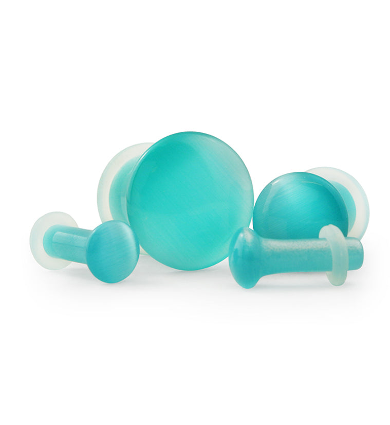 Turquoise Cat's Eye Glass Single Flare Plugs