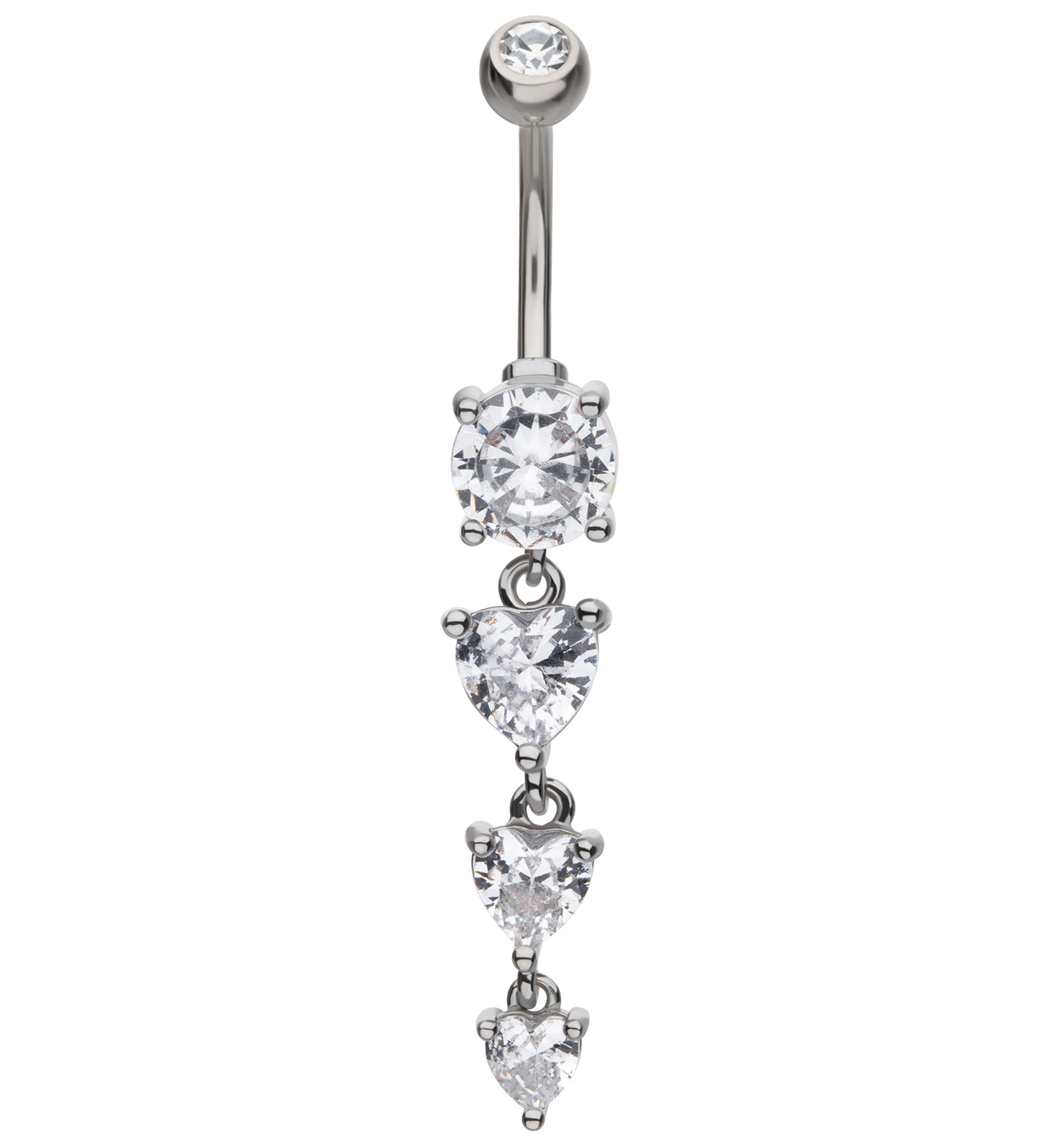 Lovestruck Triple Heart Clear CZ Dangle Stainless Steel Belly Button Ring