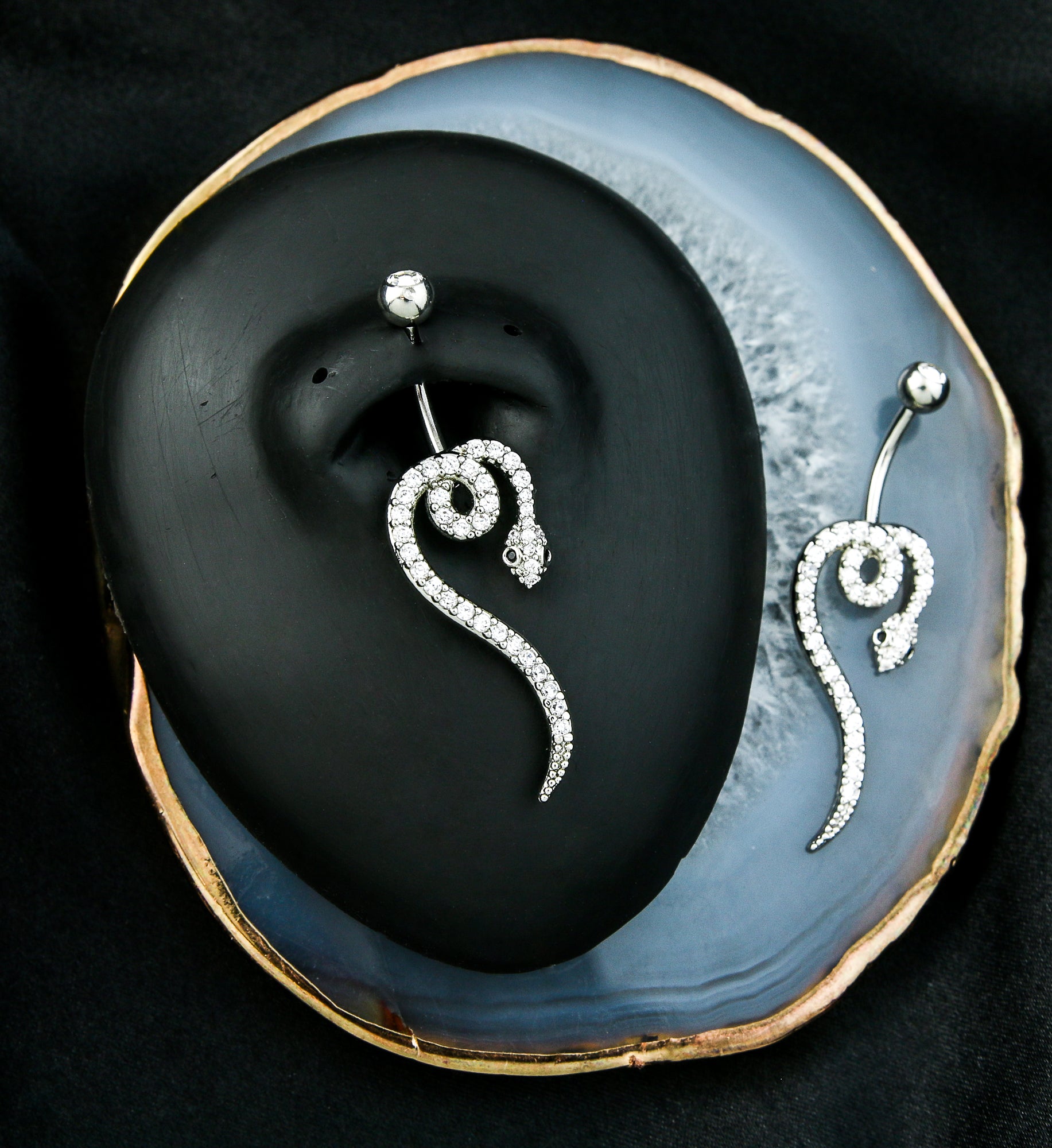 Slithering Snake Clear CZ Stainless Steel Belly Button Ring