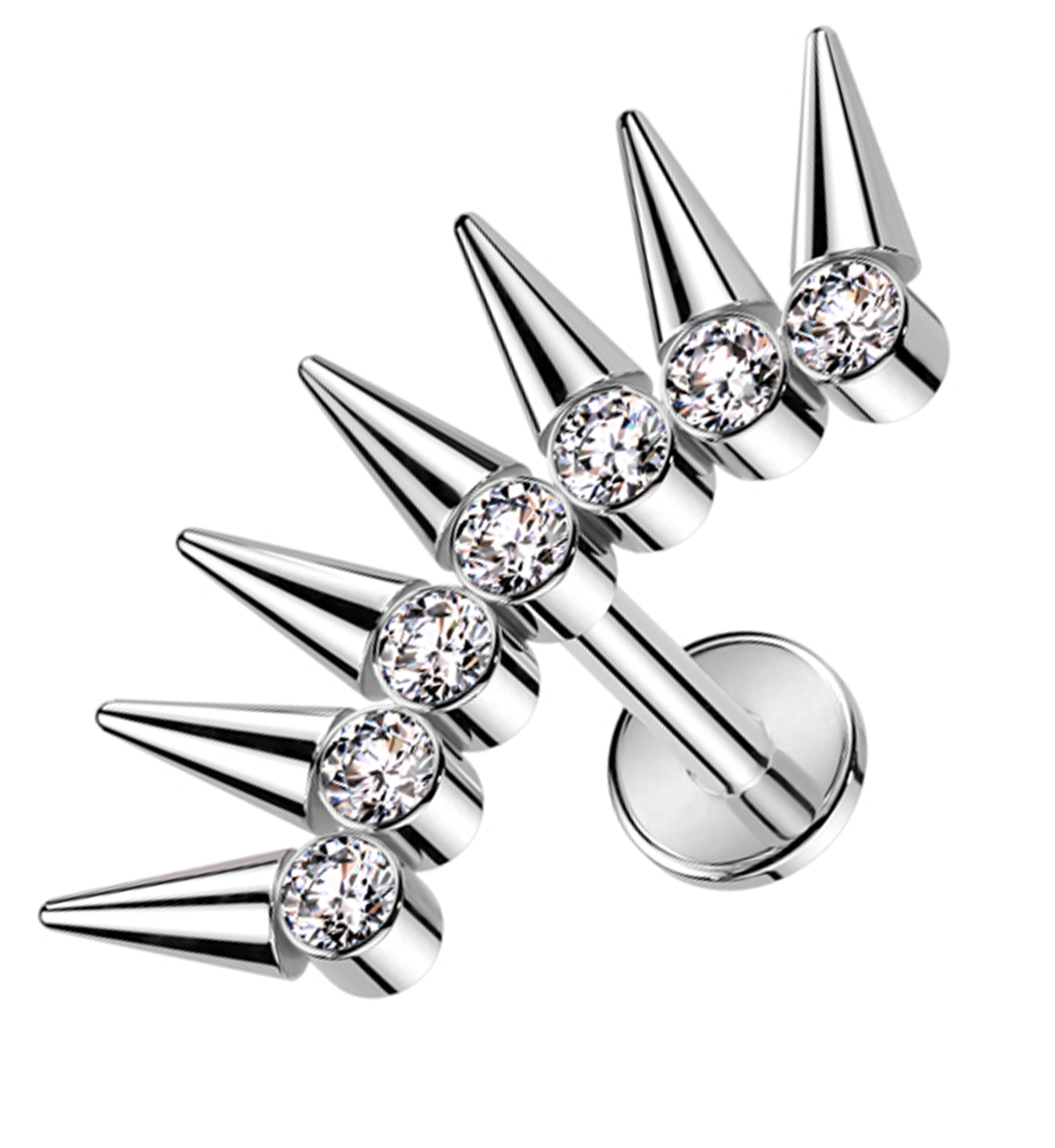 Spiked Crown Clear CZ Internally Threaded Titanium Labret
