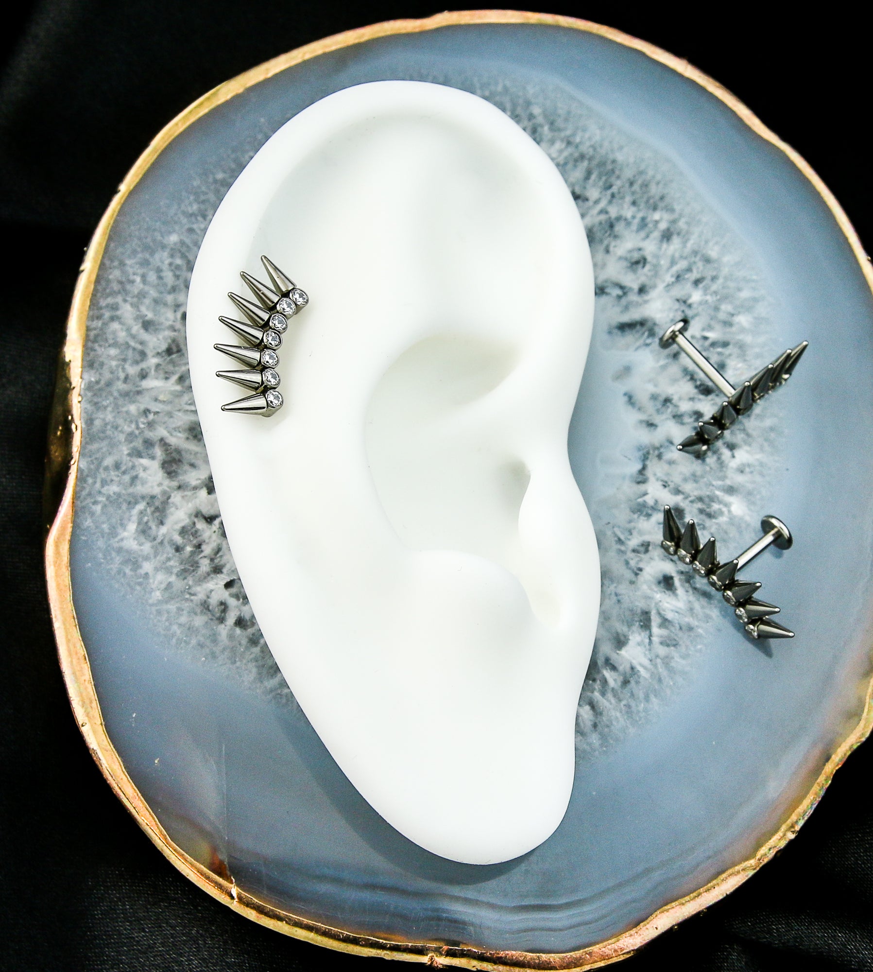 Spiked Crown Clear CZ Internally Threaded Titanium Labret