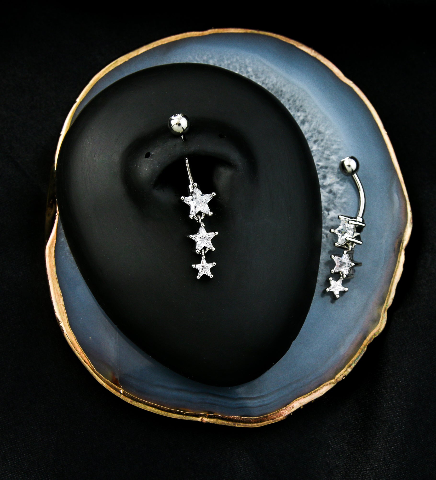 Triple Shooting Star Clear CZ Dangle Stainless Steel Belly Button Ring