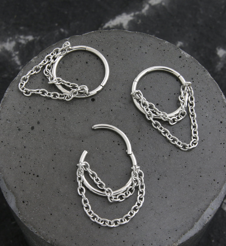 Abaft Double Dangle Chain Stainless Steel Hinged Segment Ring