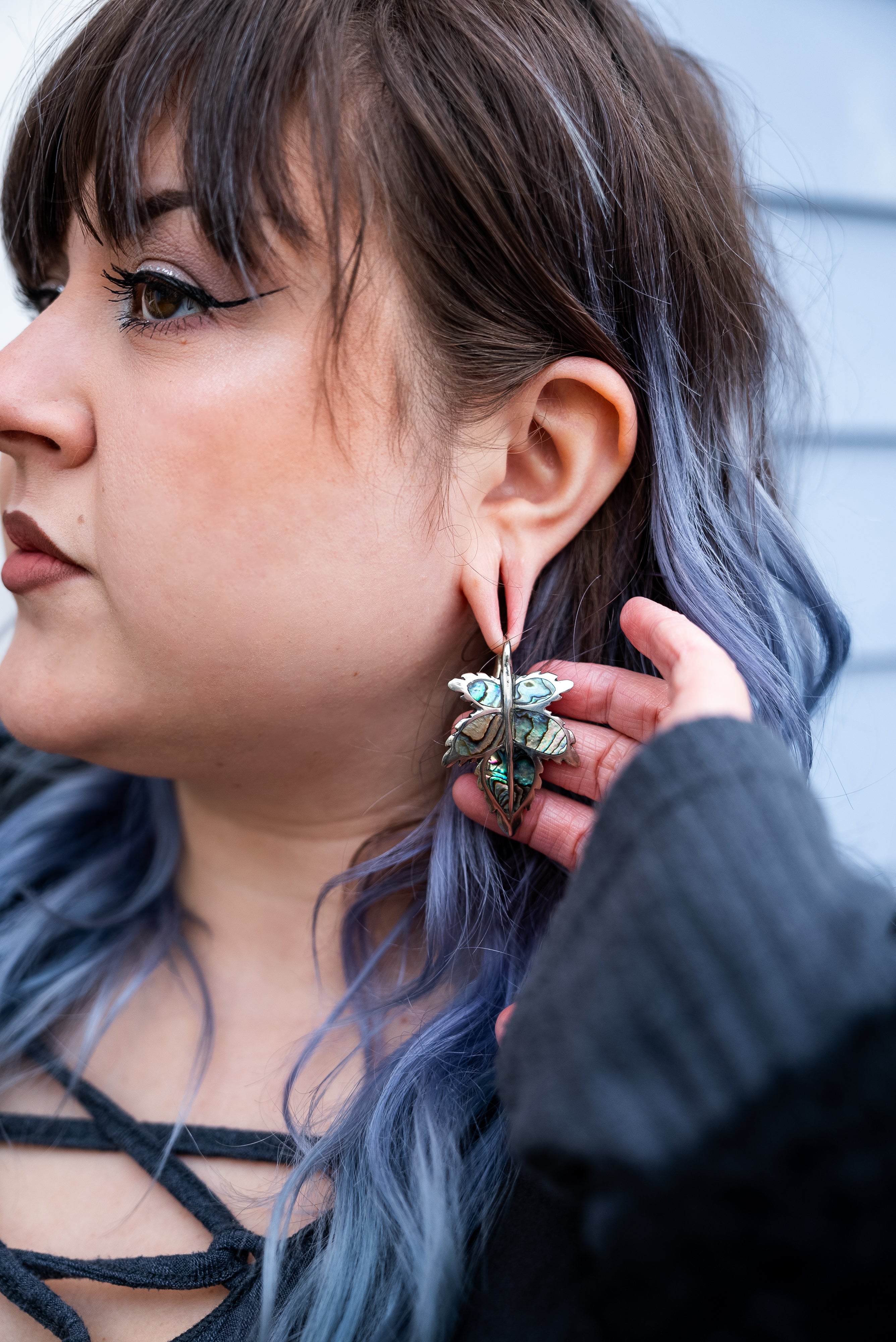 Abalone Leaf White Brass Ear Weights