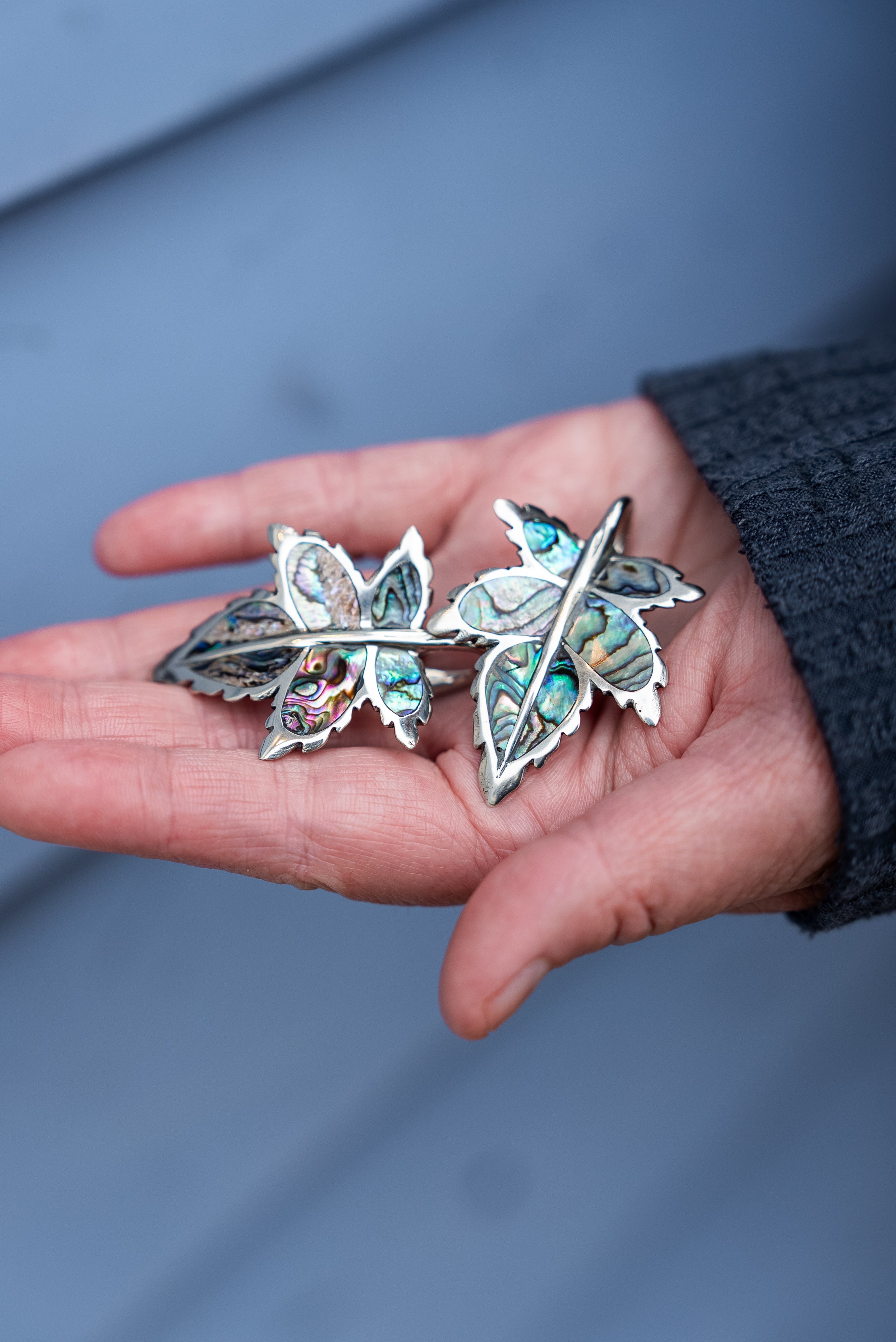 Abalone Leaf White Brass Ear Weights