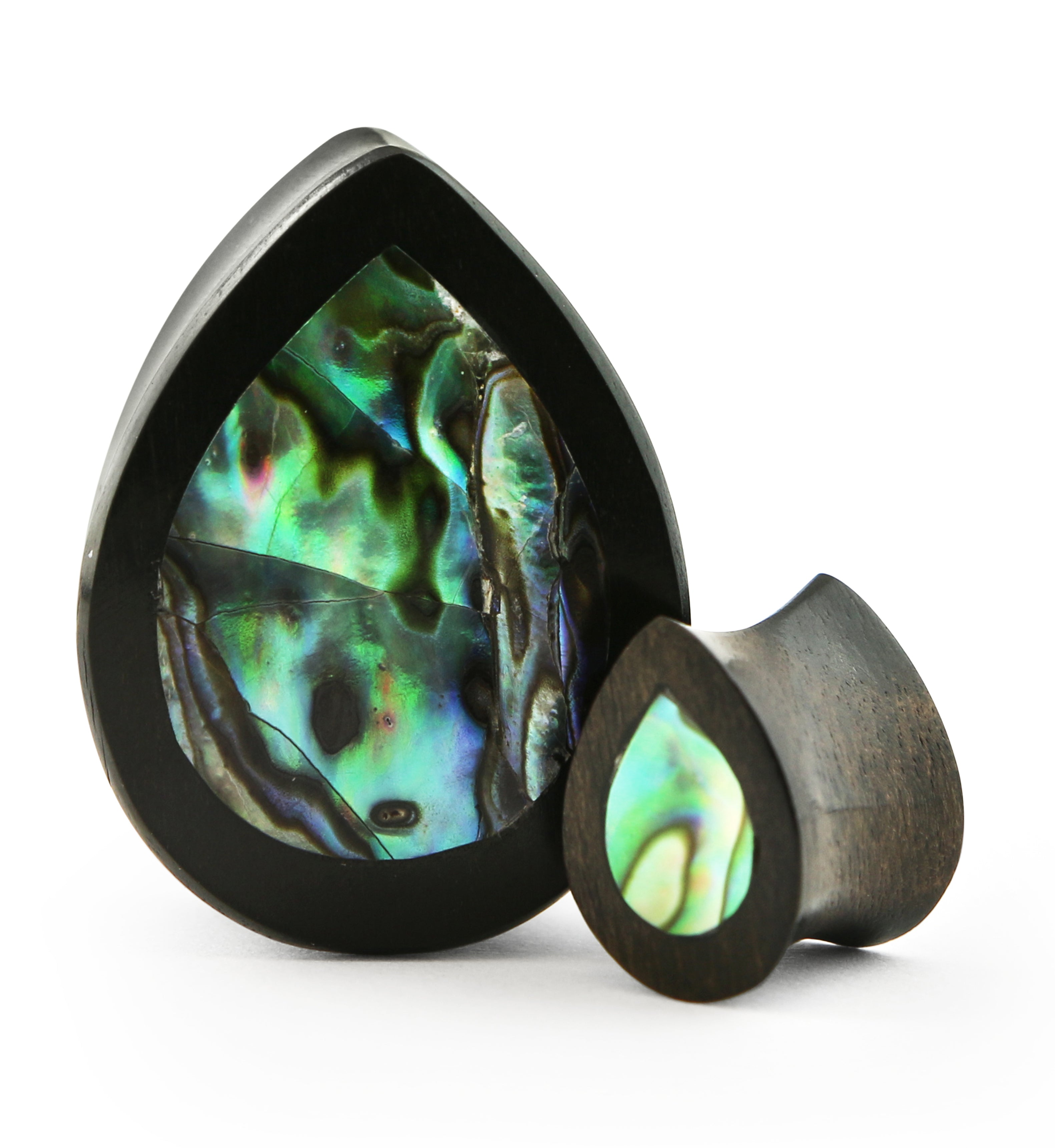 Abalone Shell Areng Wood Teardrop Plugs