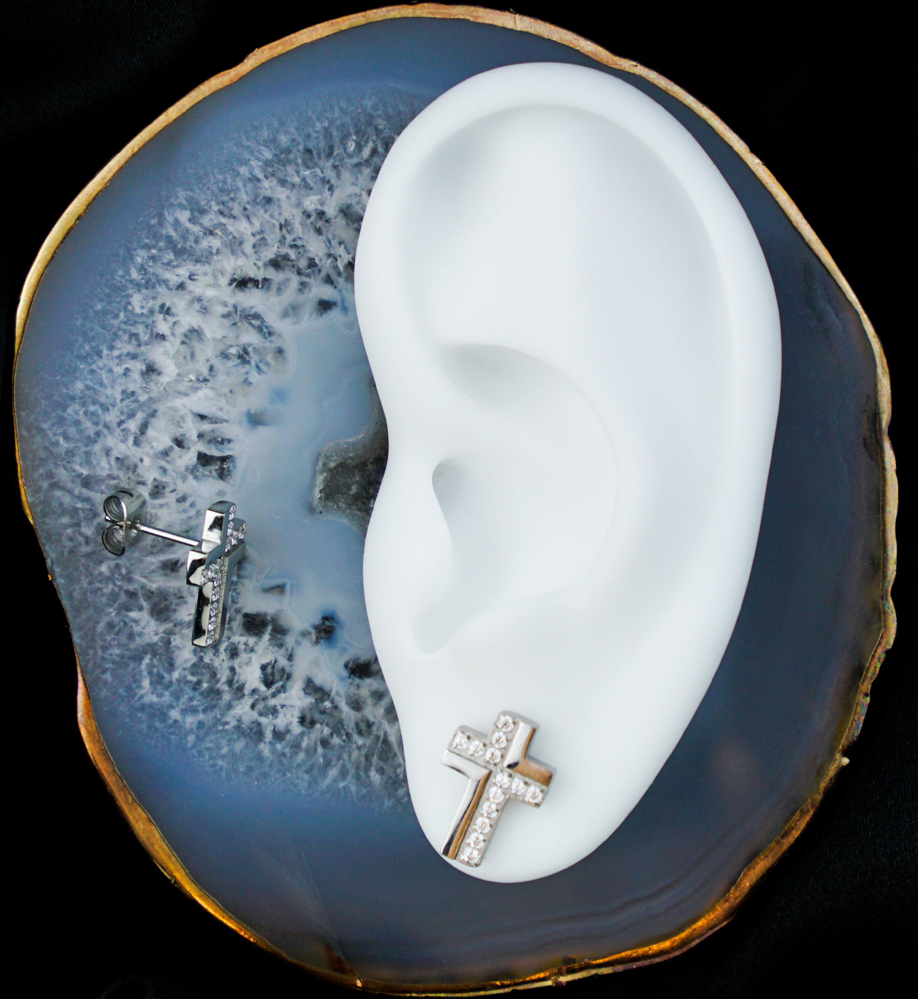 Abstract Cross Clear CZ Stainless Steel Stud Earrings