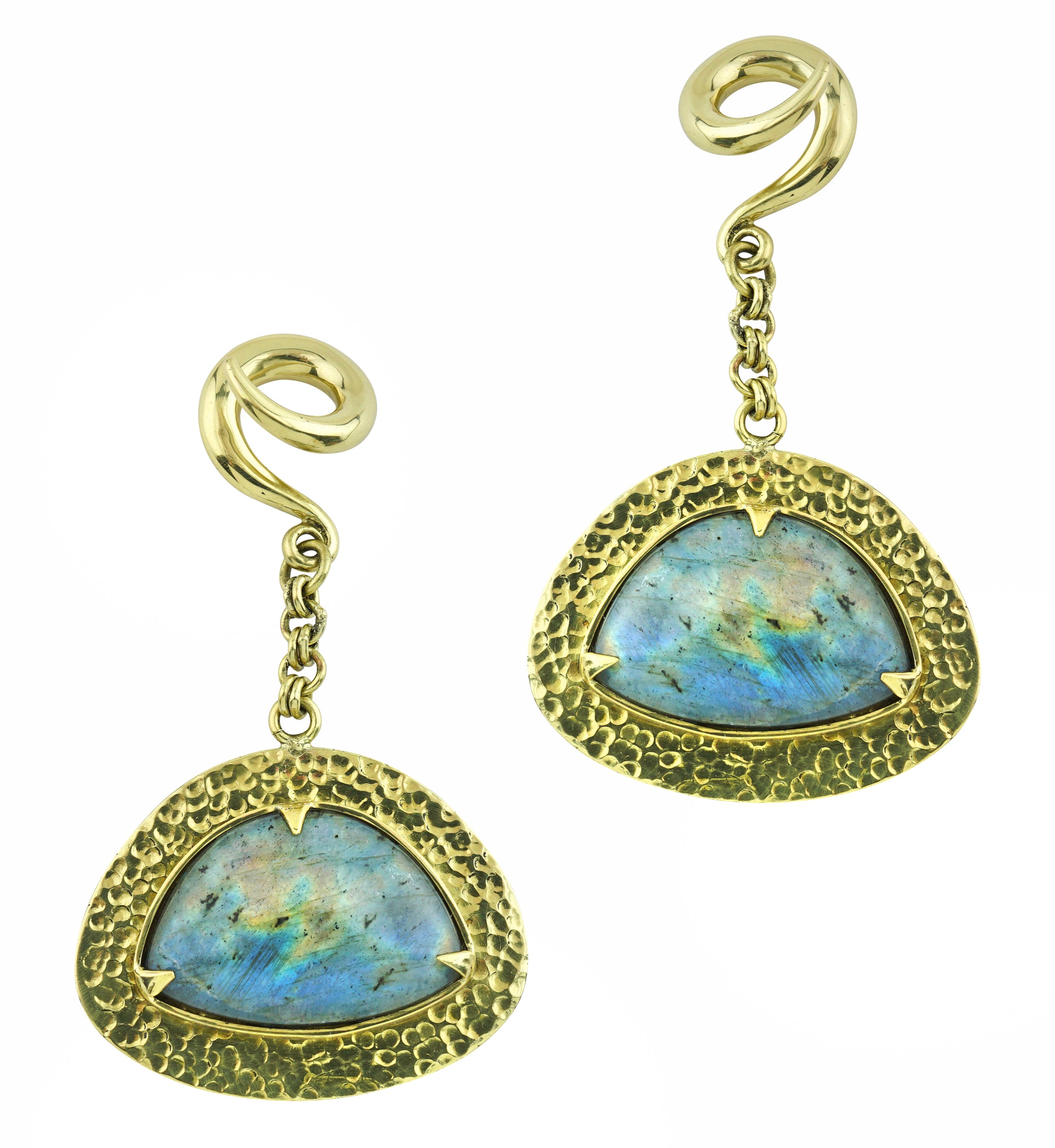 Abstract Labradorite Stone Hanging Brass Ear Weights
