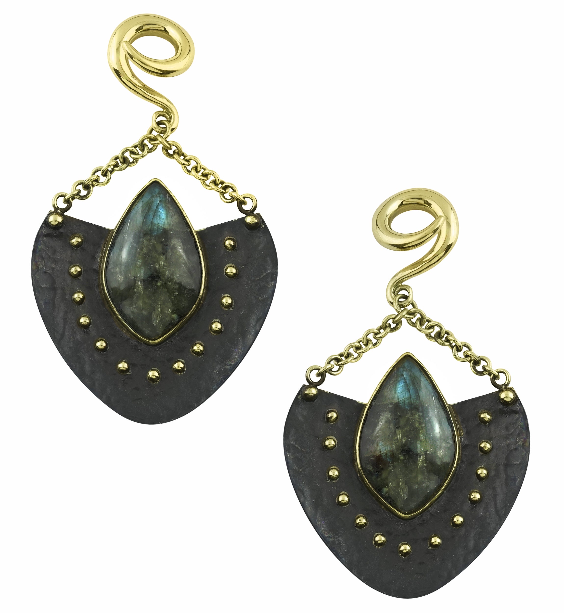 Aegis Labradorite Stone Hanging Brass Ear Weights