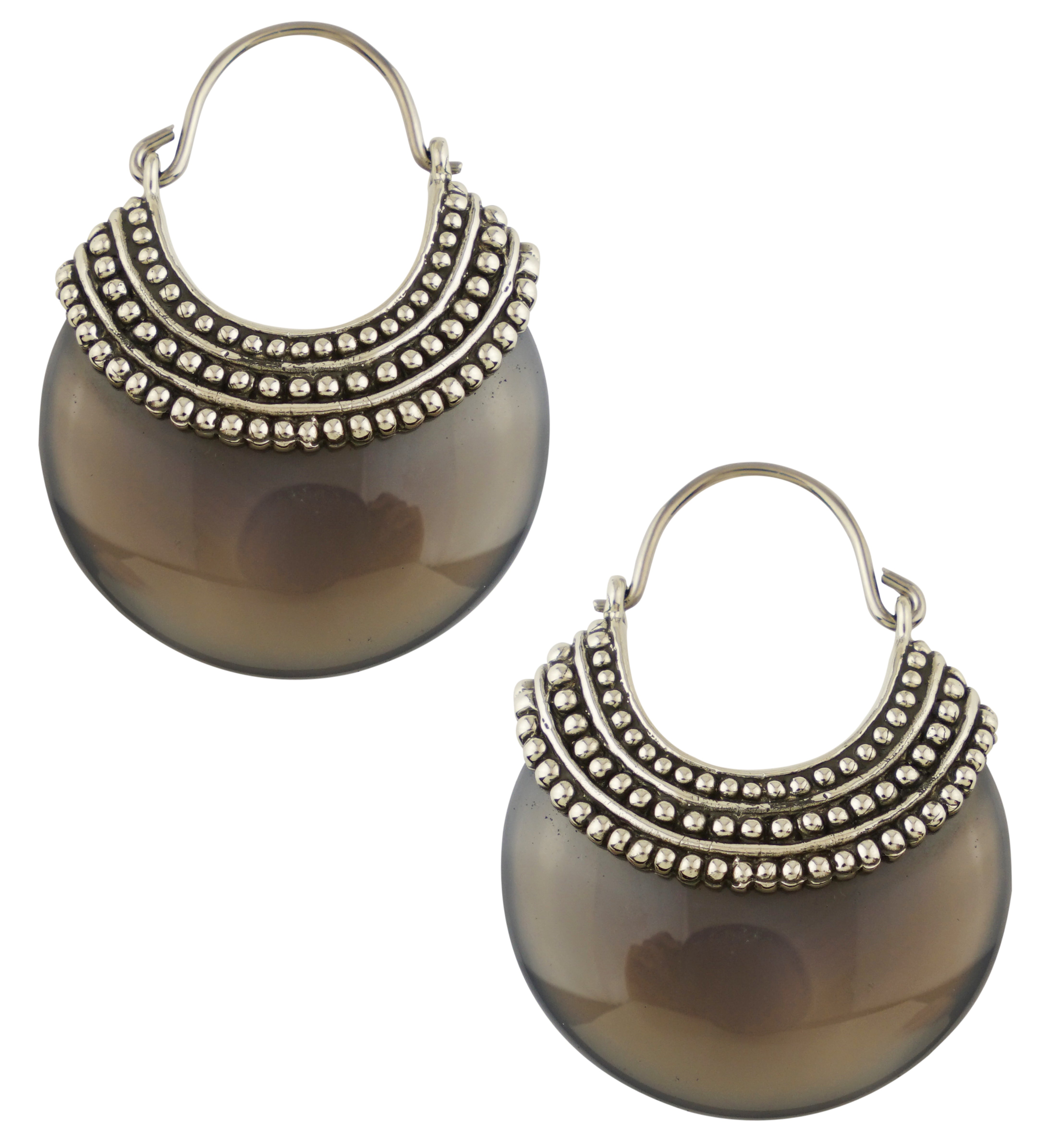 Agate Beaded White Brass Stone Earrings