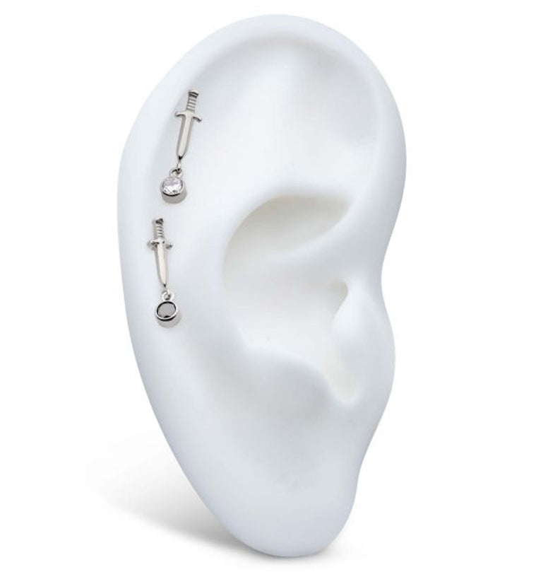 Dagger Dangle Clear CZ Internally Threaded Top