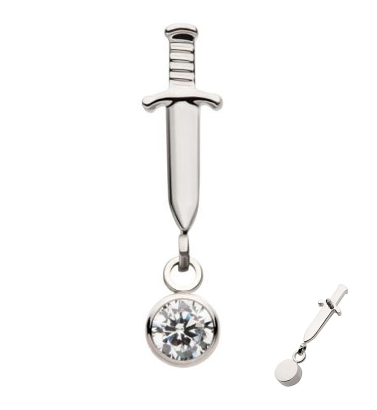 Dagger Dangle Clear CZ Internally Threaded Top