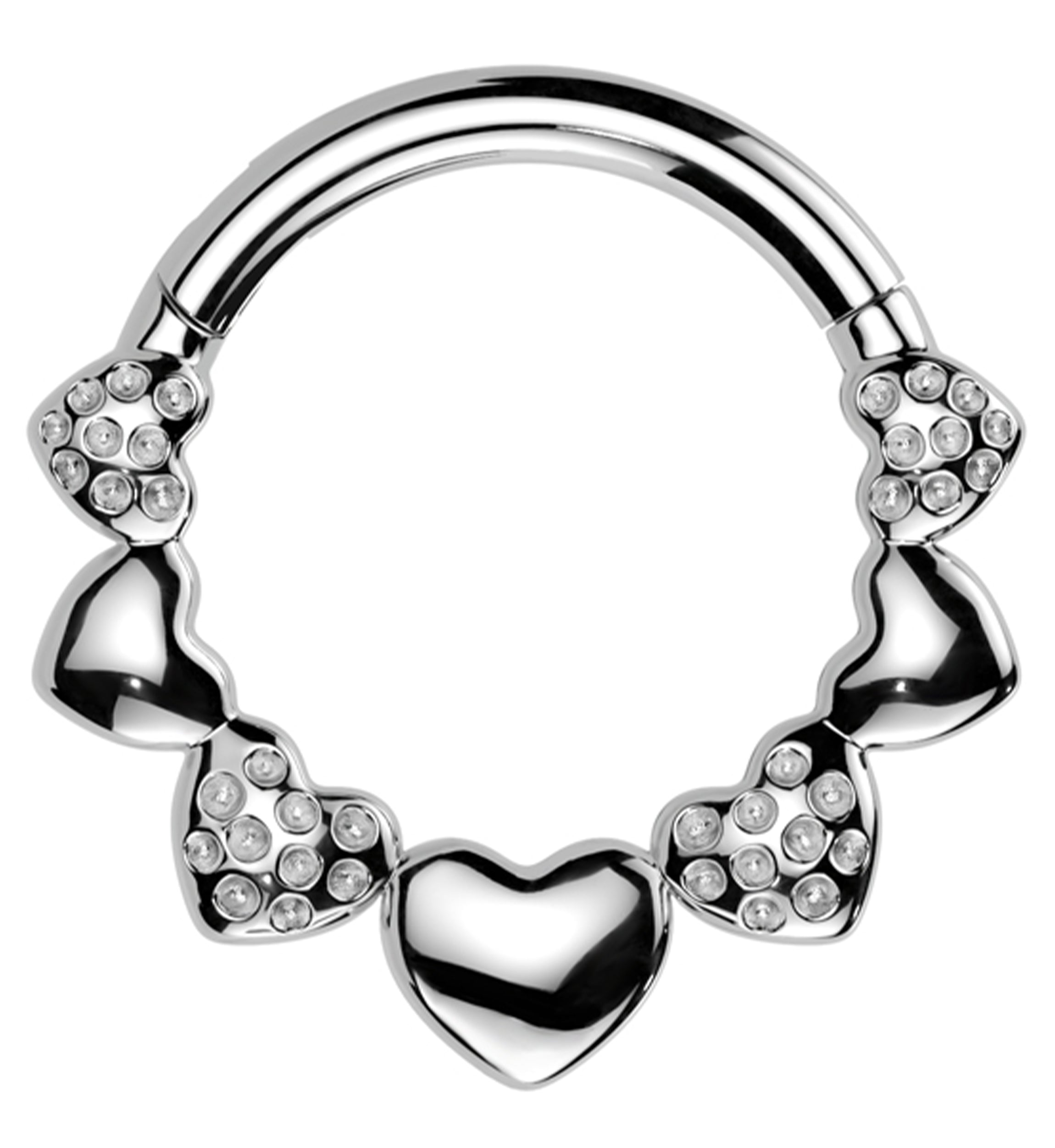 Alternating Hammer Heart Stainless Steel Hinged Segment Ring