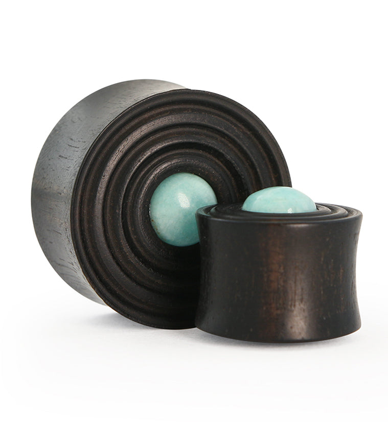 Ecliptic Areng Wood Plugs With Amazonite Stone Inlay