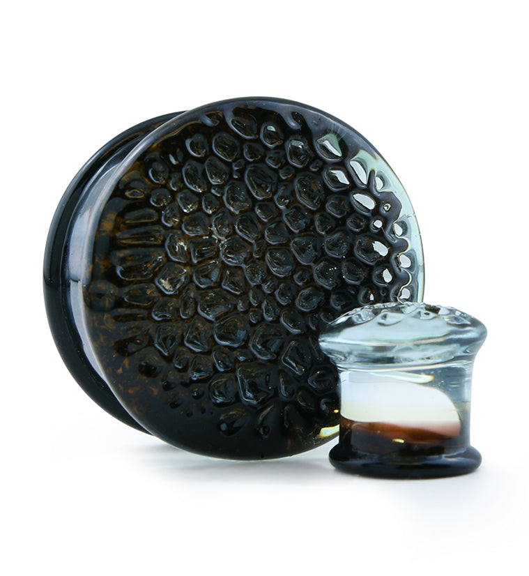 Amber Sponge Glass Double Flare Plugs