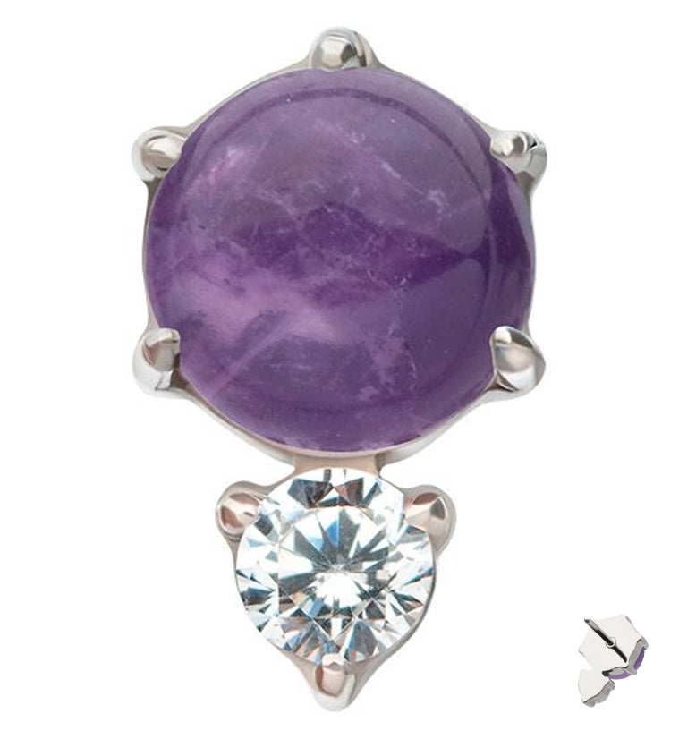 Amethyst Stone Drop Clear CZ Titanium Threadless Top