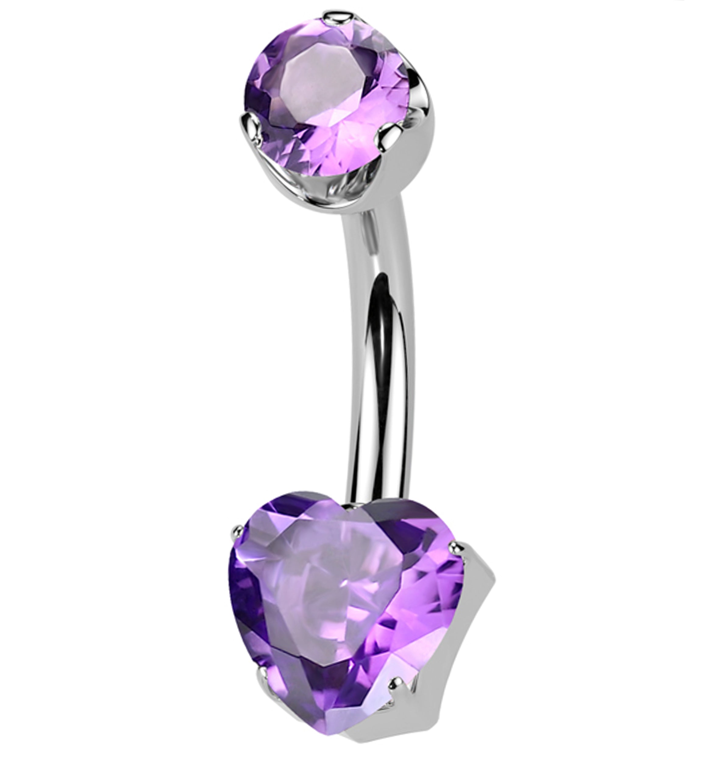 Amethyst Stone Heart Internally Threaded Titanium Belly Button Ring