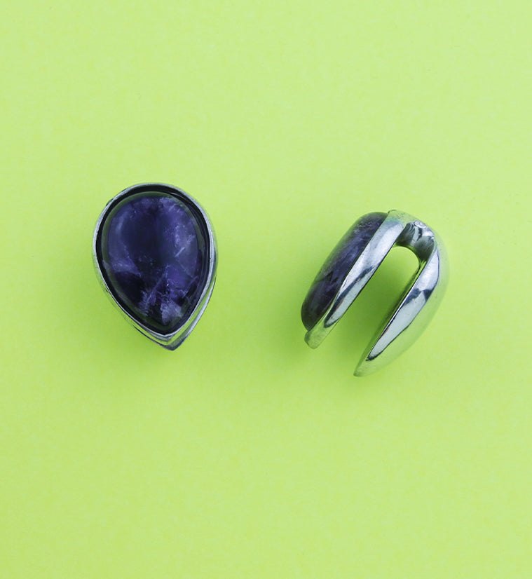 Amethyst Stone Knuckle White Brass Ear Weights