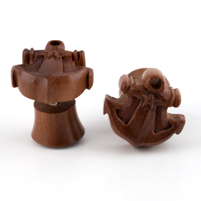 Carved Anchor Wood Fake Gauges Plugs