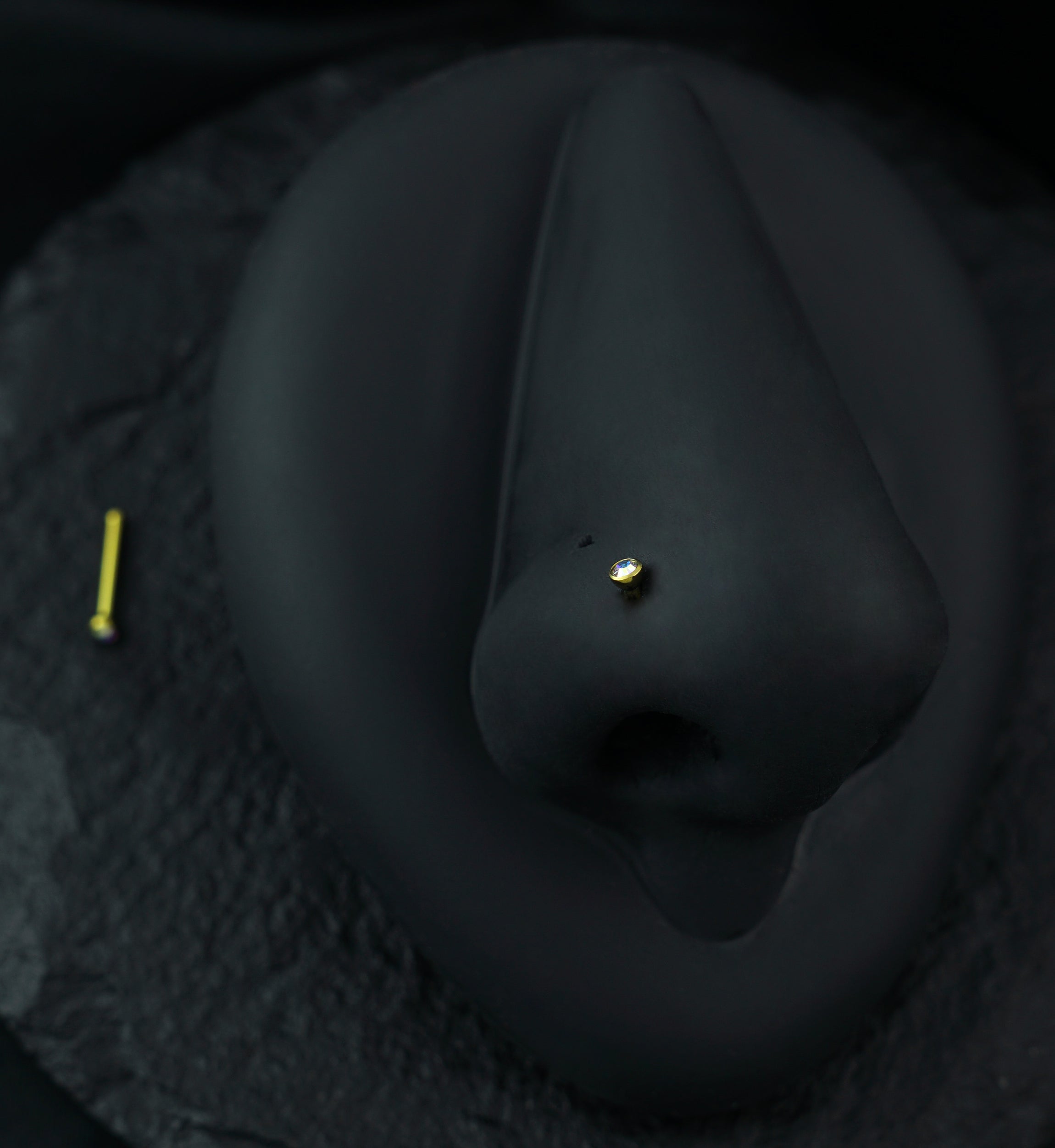 Anodized Gold With Rainbow Aurora CZ Titanium Nosebone