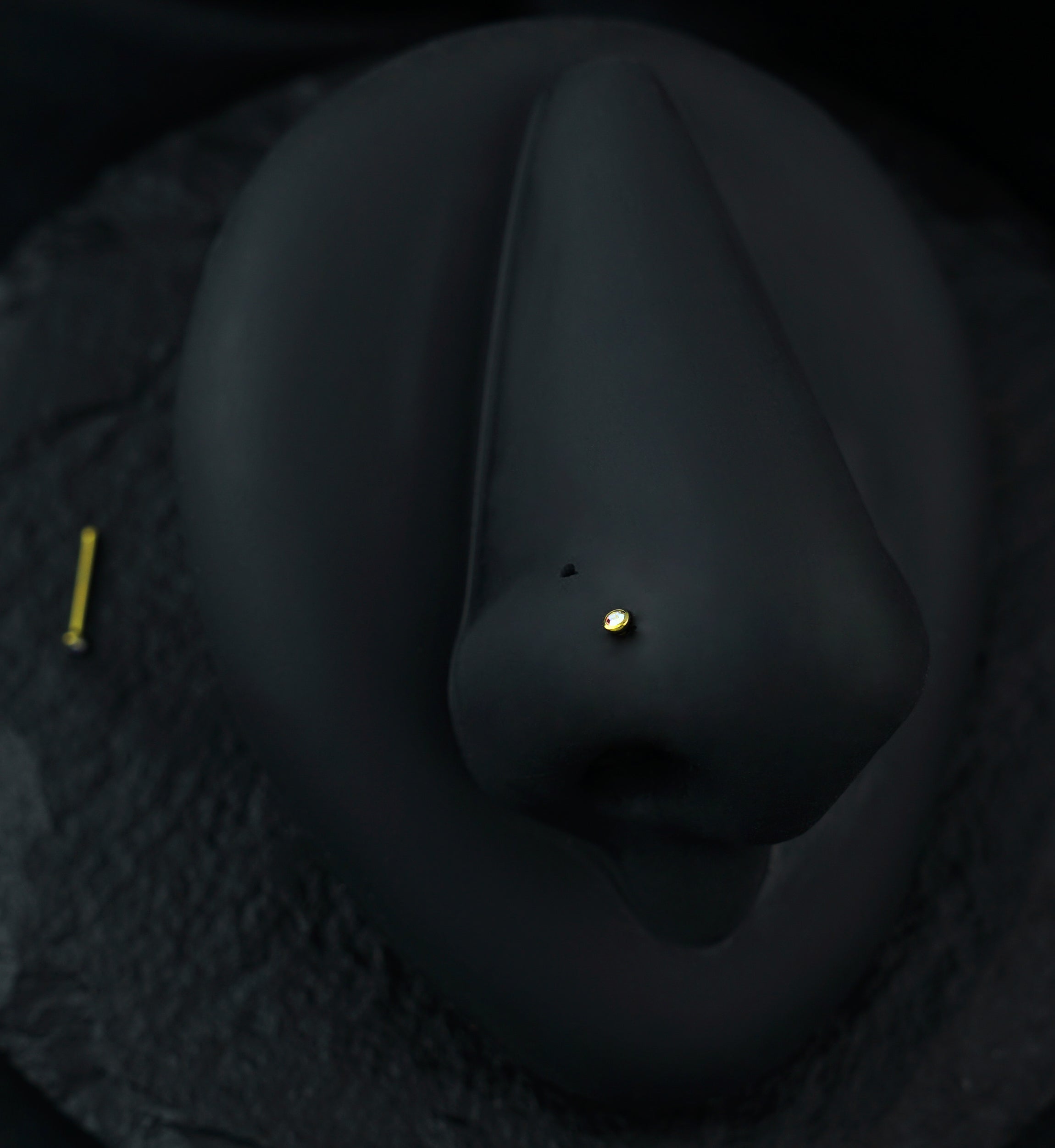 Anodized Gold With Rainbow Aurora CZ Titanium Nosebone