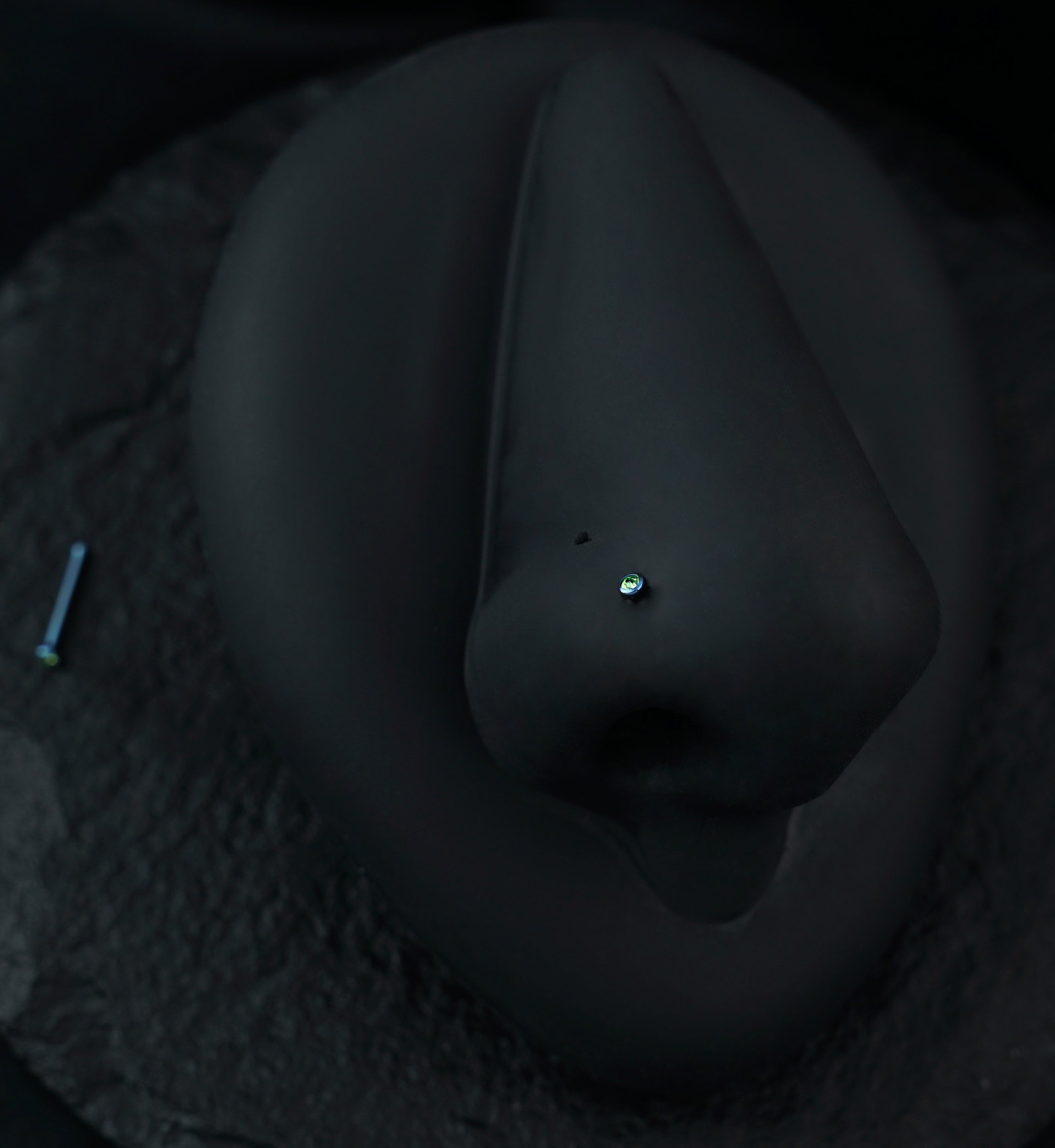 Anodized Light Blue With Light Green CZ Titanium Nosebone