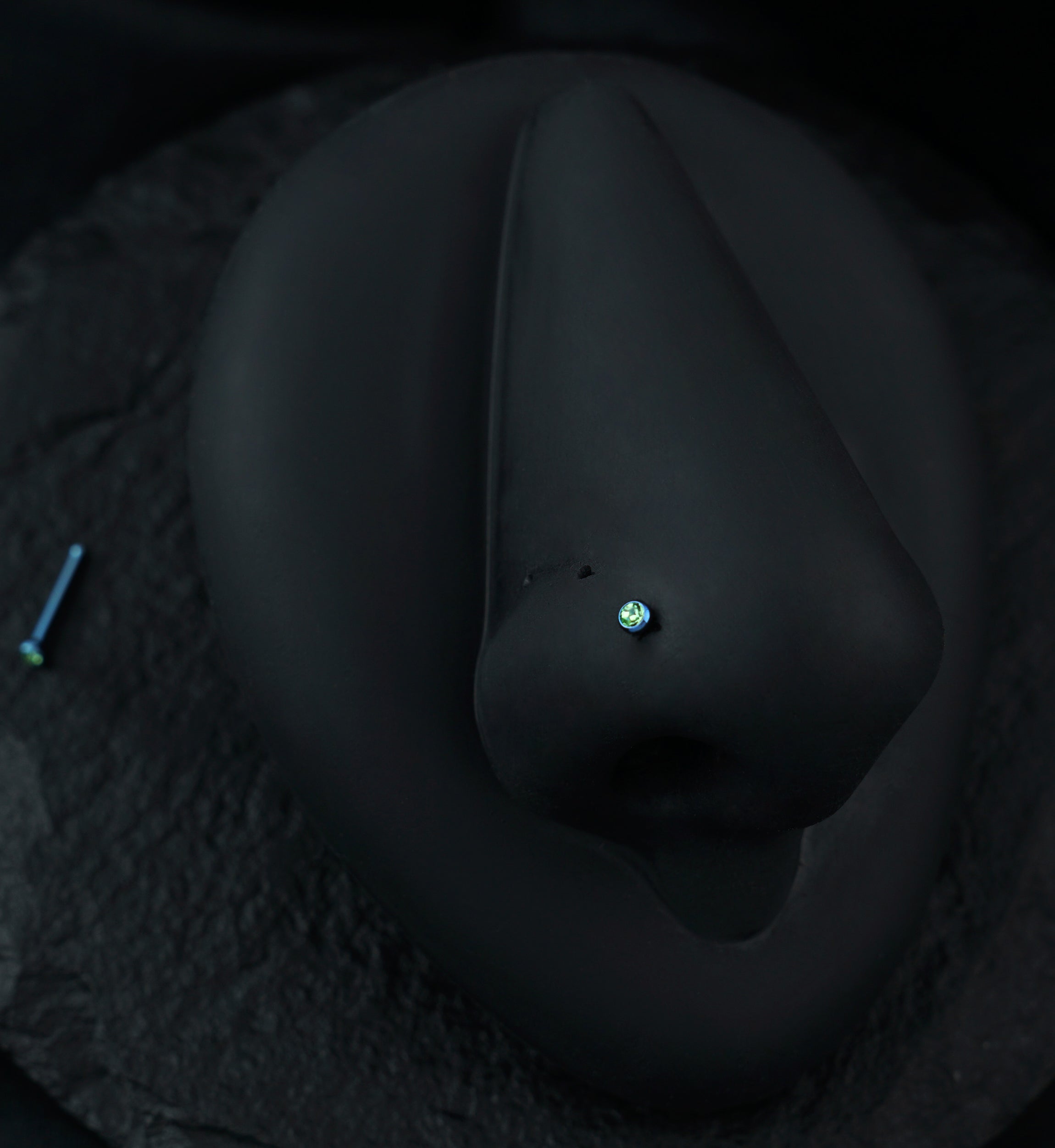 Anodized Light Blue With Light Green CZ Titanium Nosebone