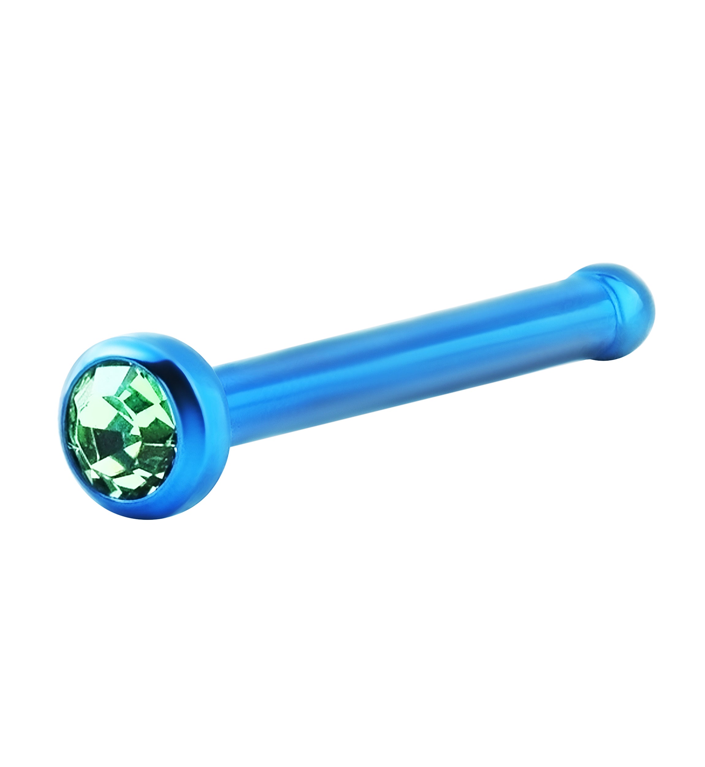 Anodized Light Blue With Light Green CZ Titanium Nosebone