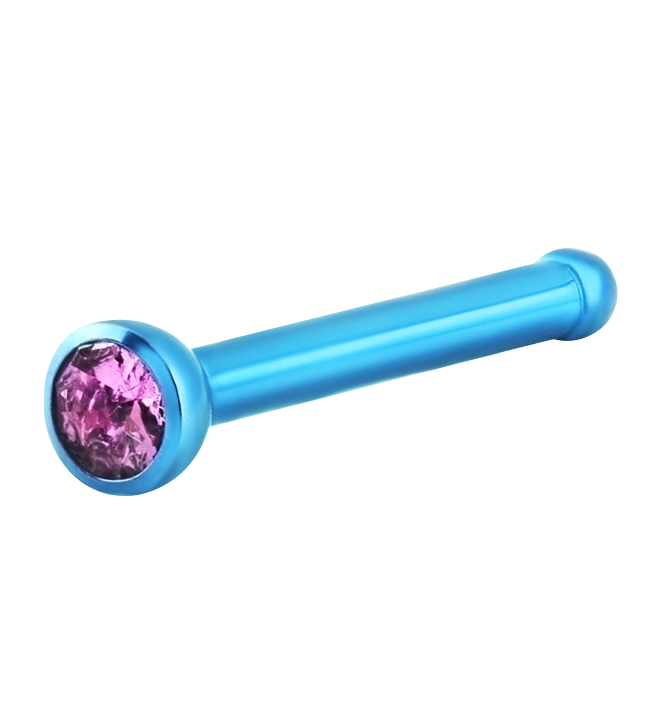 Anodized Light Blue With Pink CZ Titanium Nosebone