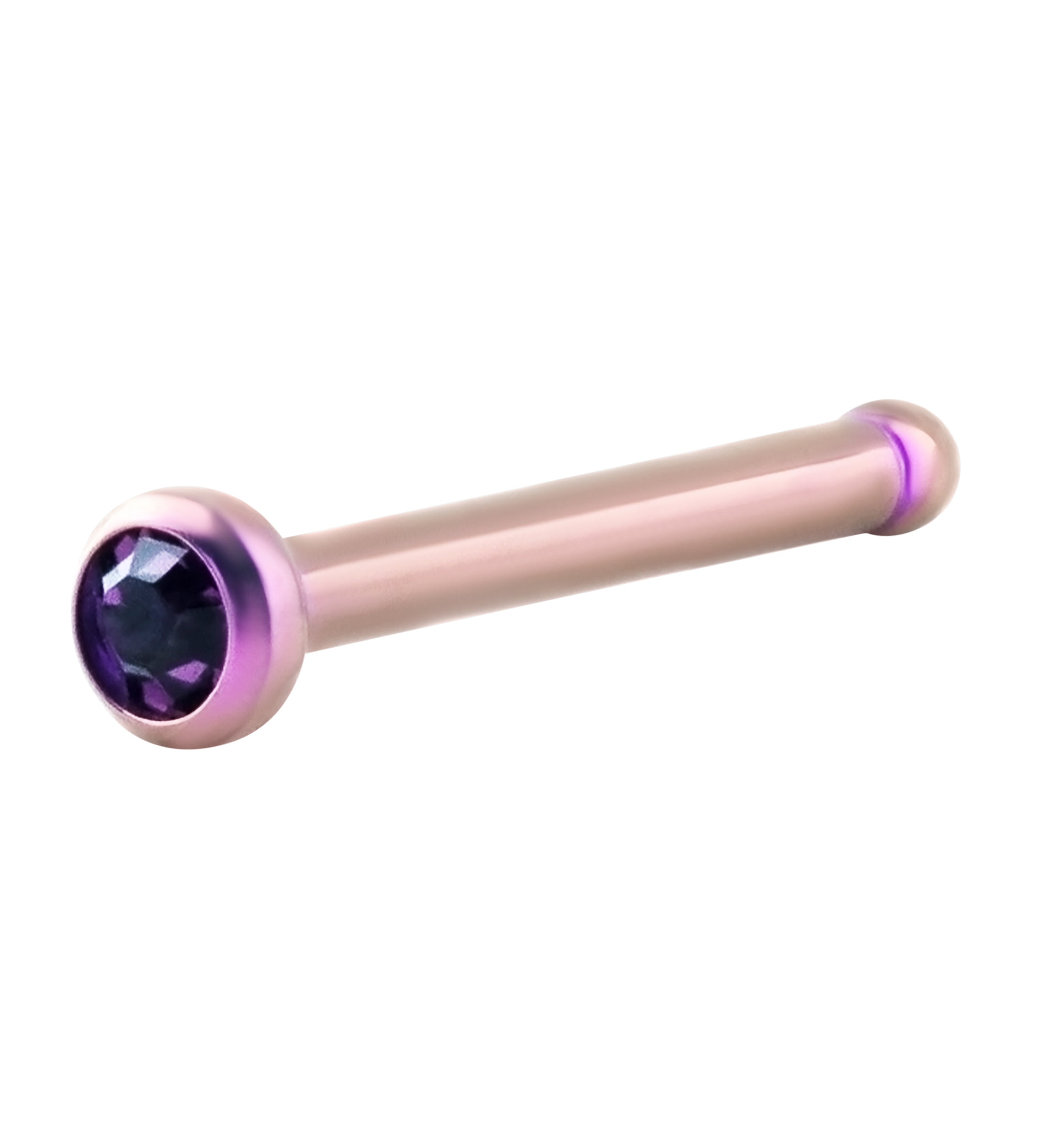 Anodized Rosy Purple With Purple CZ Titanium Nosebone