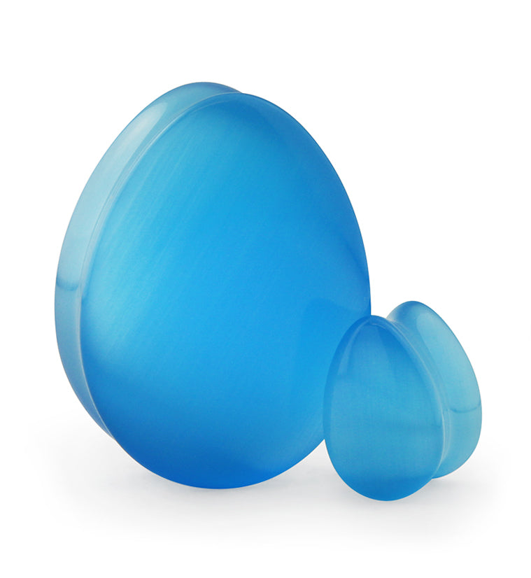 Aqua Cat's Eye Glass Teardrop Plugs