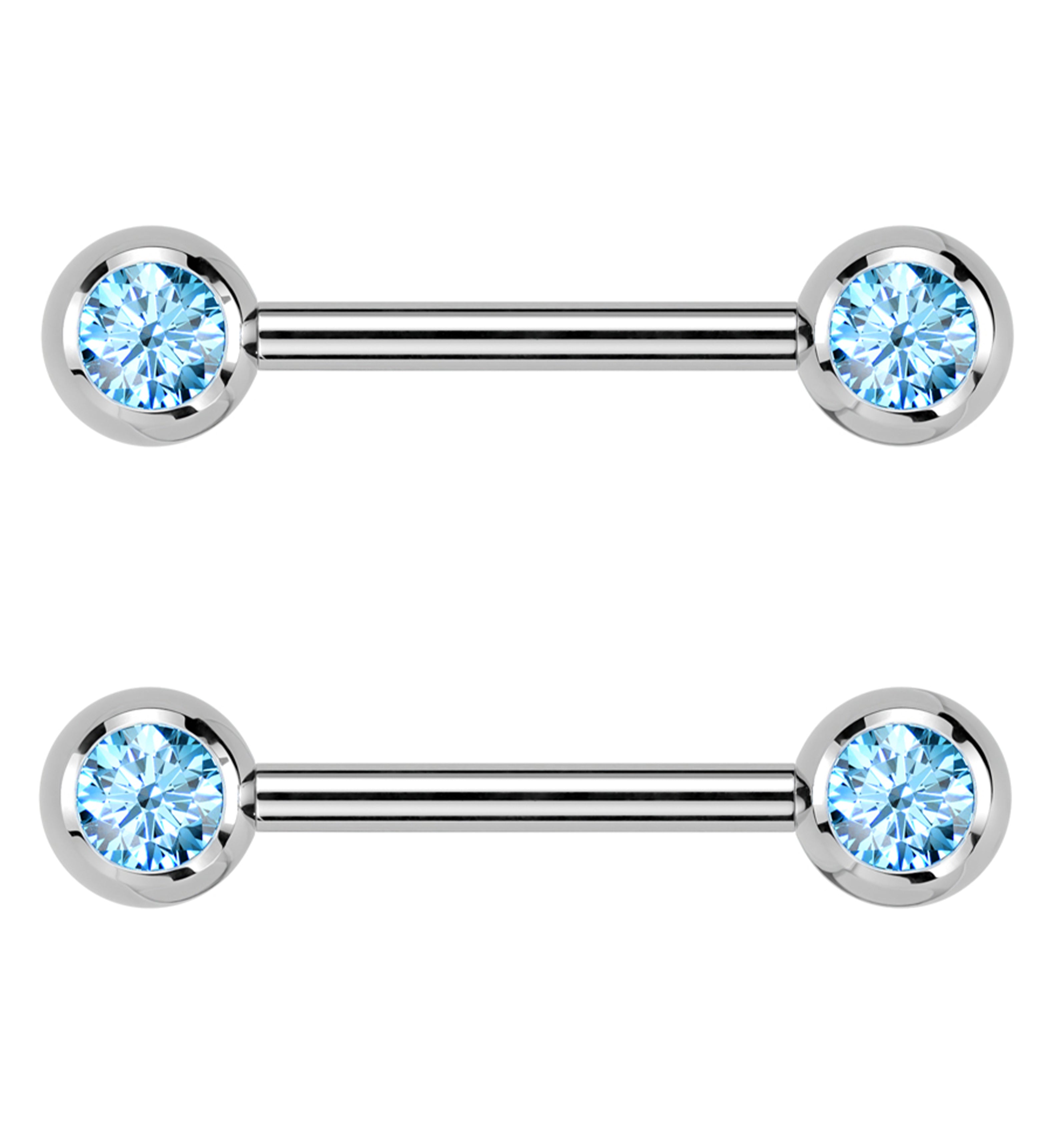 Aqua CZ Ball Internally Threaded Titanium Nipple Barbells