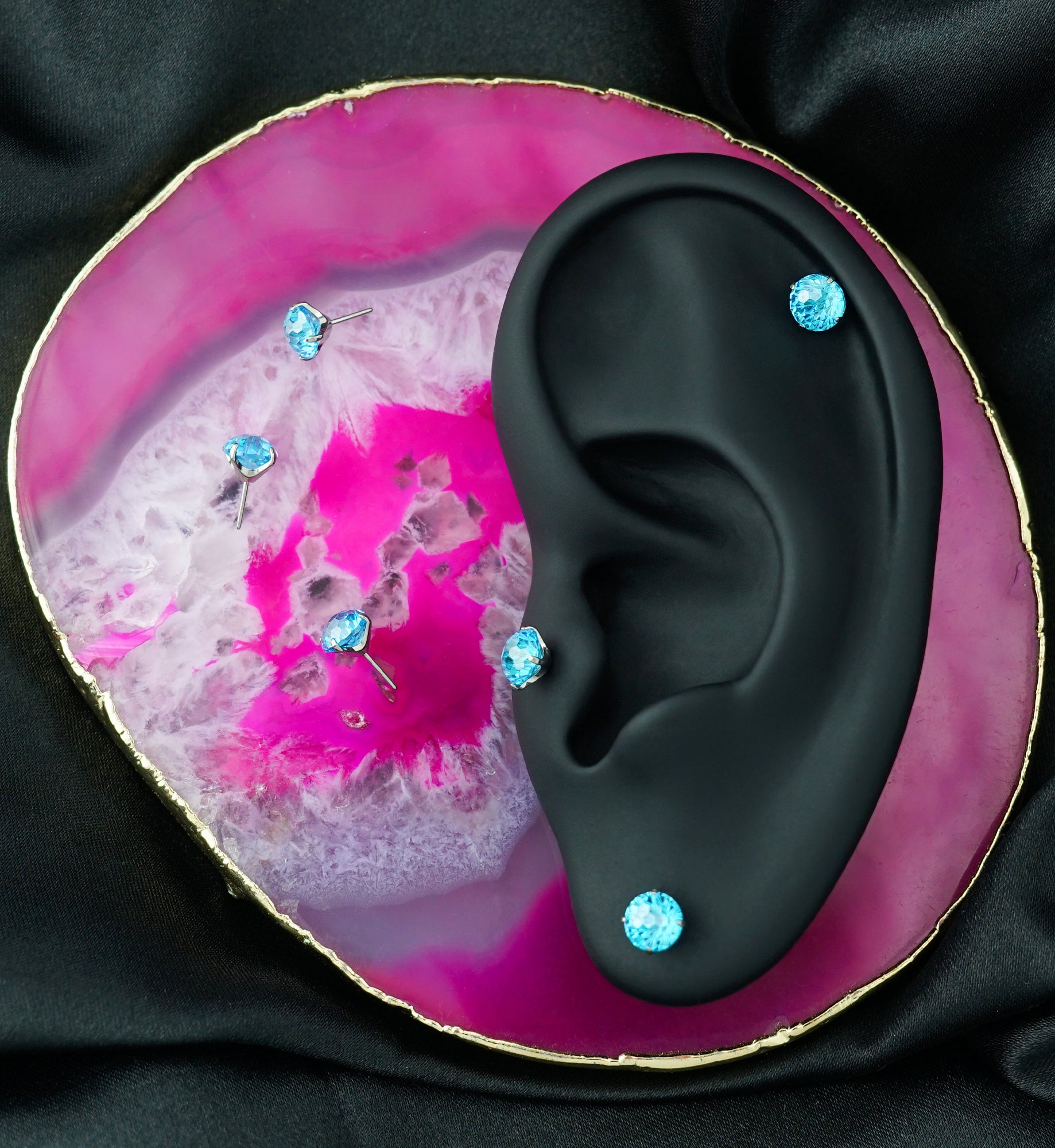 Aqua CZ Fireworks Cut Titanium Threadless Top