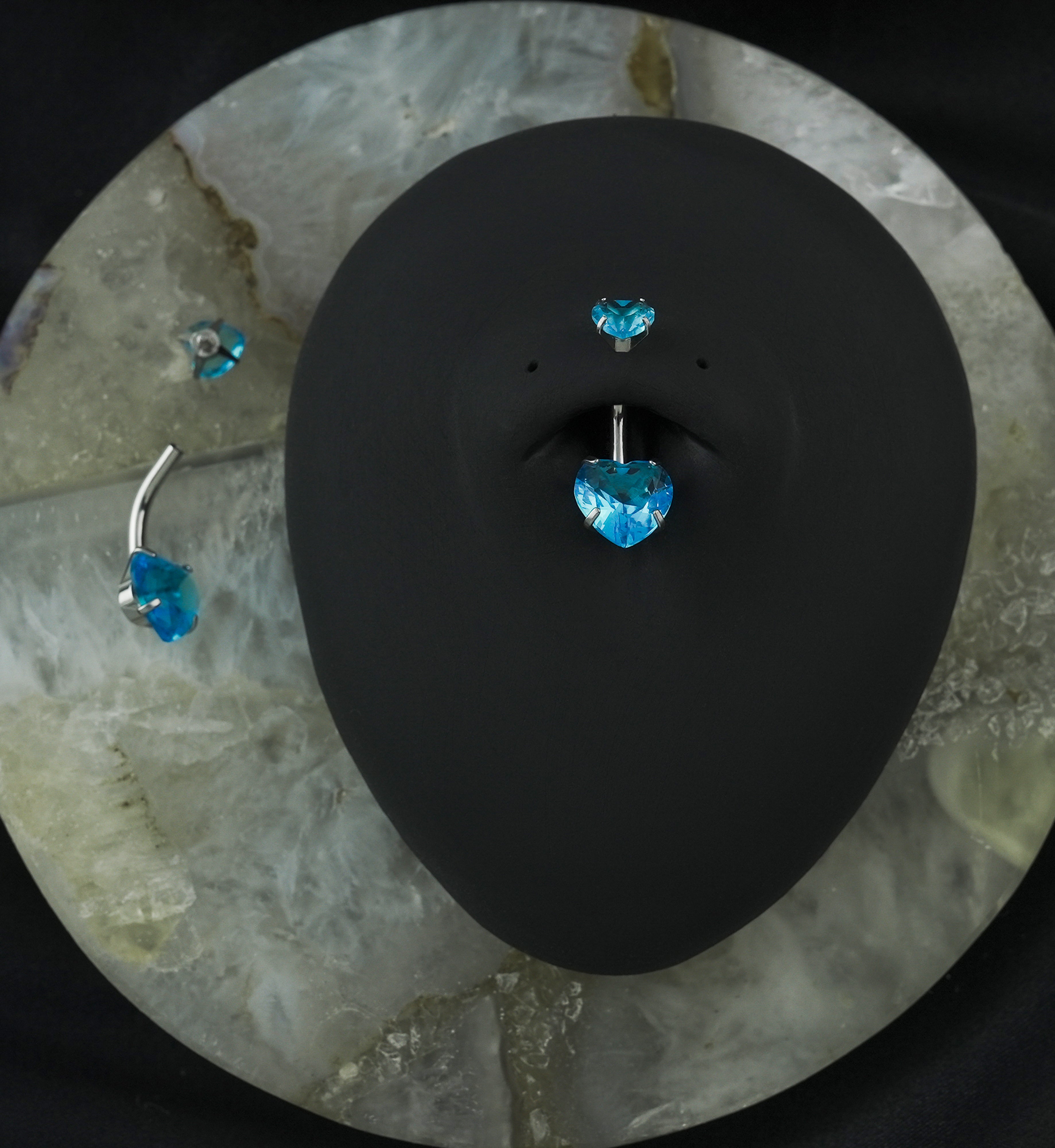 Aqua CZ Heart Internally Threaded Belly Button Ring