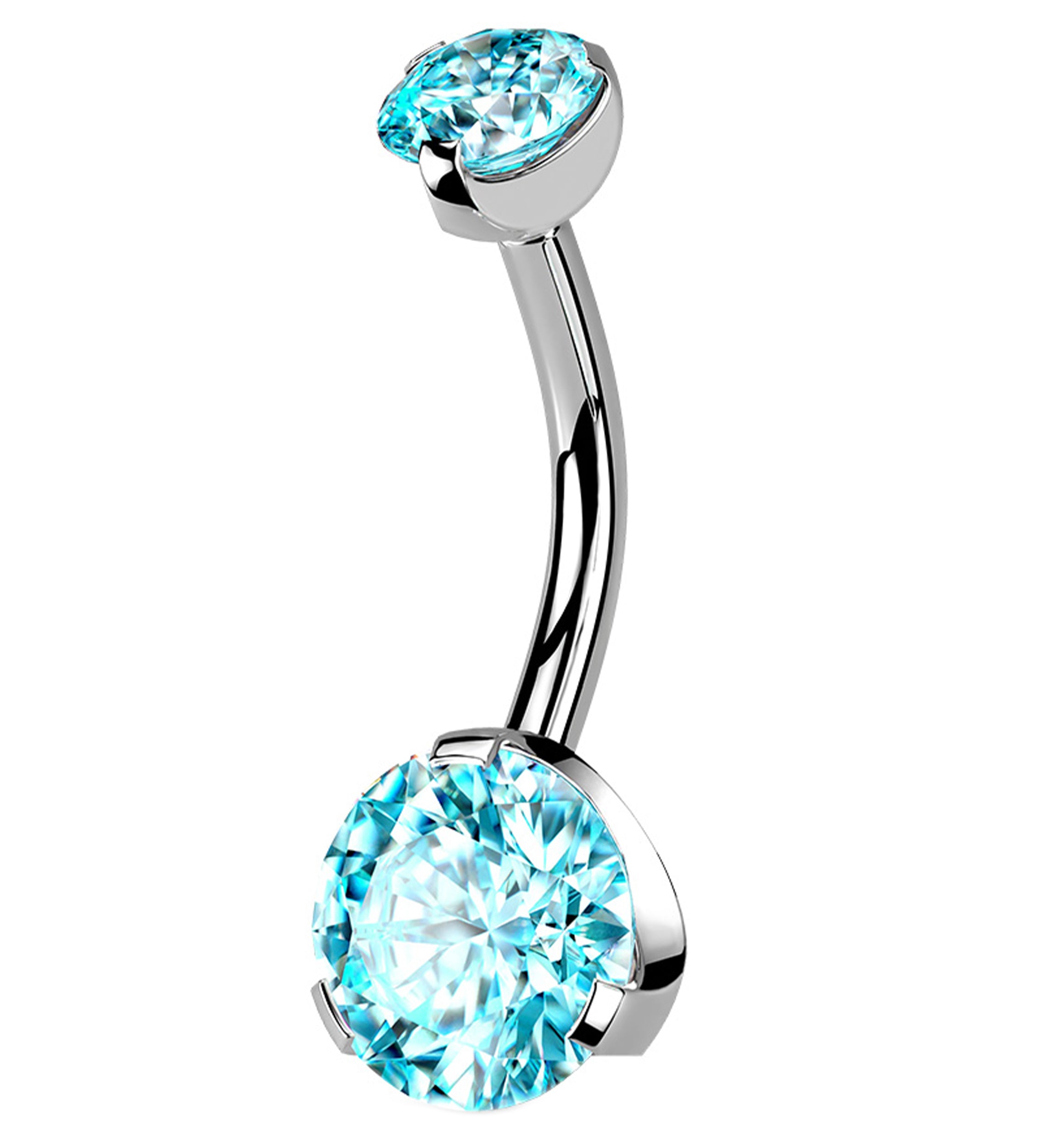 Aqua CZ Prong Internally Threaded Belly Button Ring