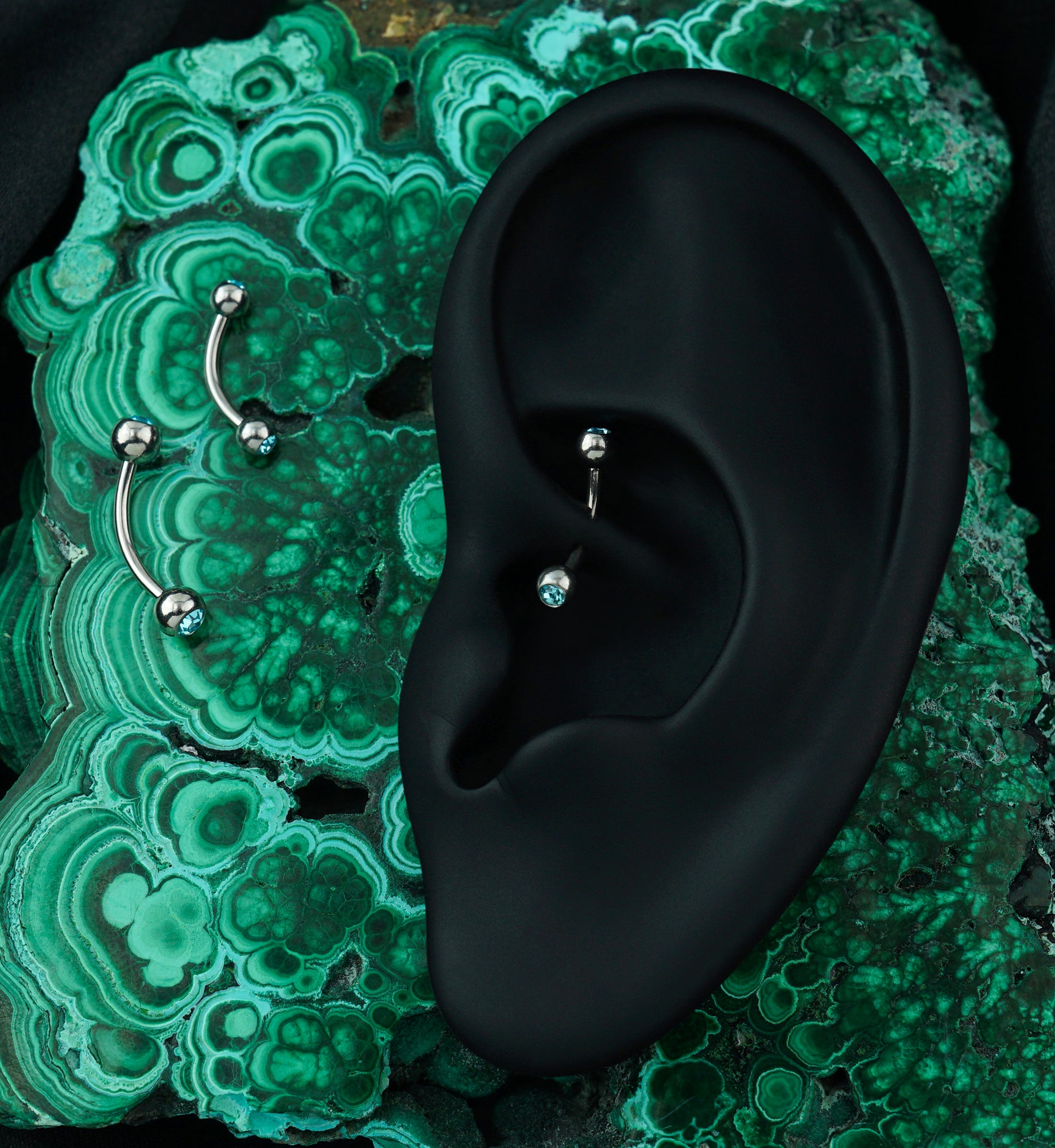 Aqua Double CZ Stainless Steel Curved Barbell