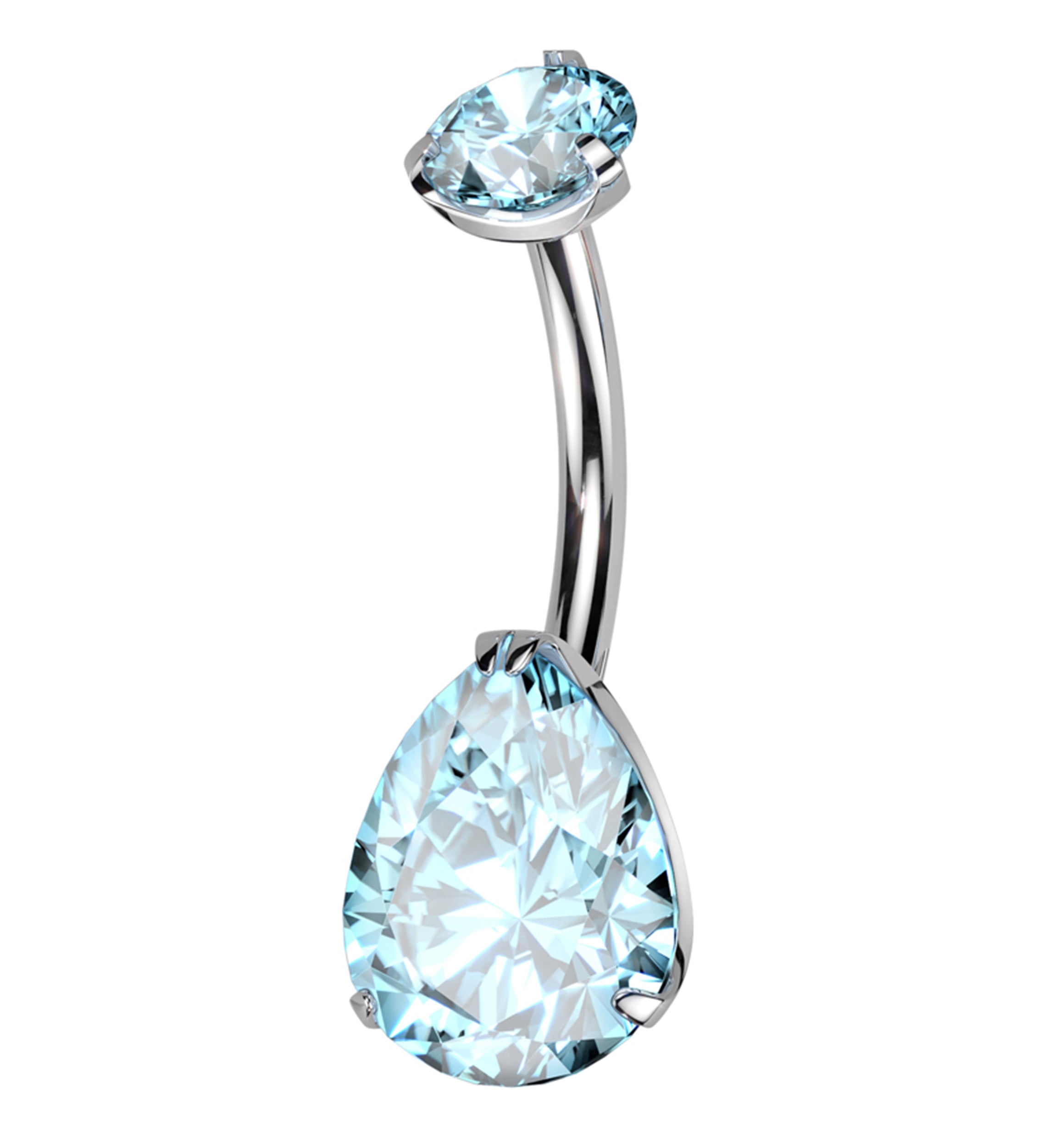 Aqua Teardrop CZ Titanium Belly Button Ring