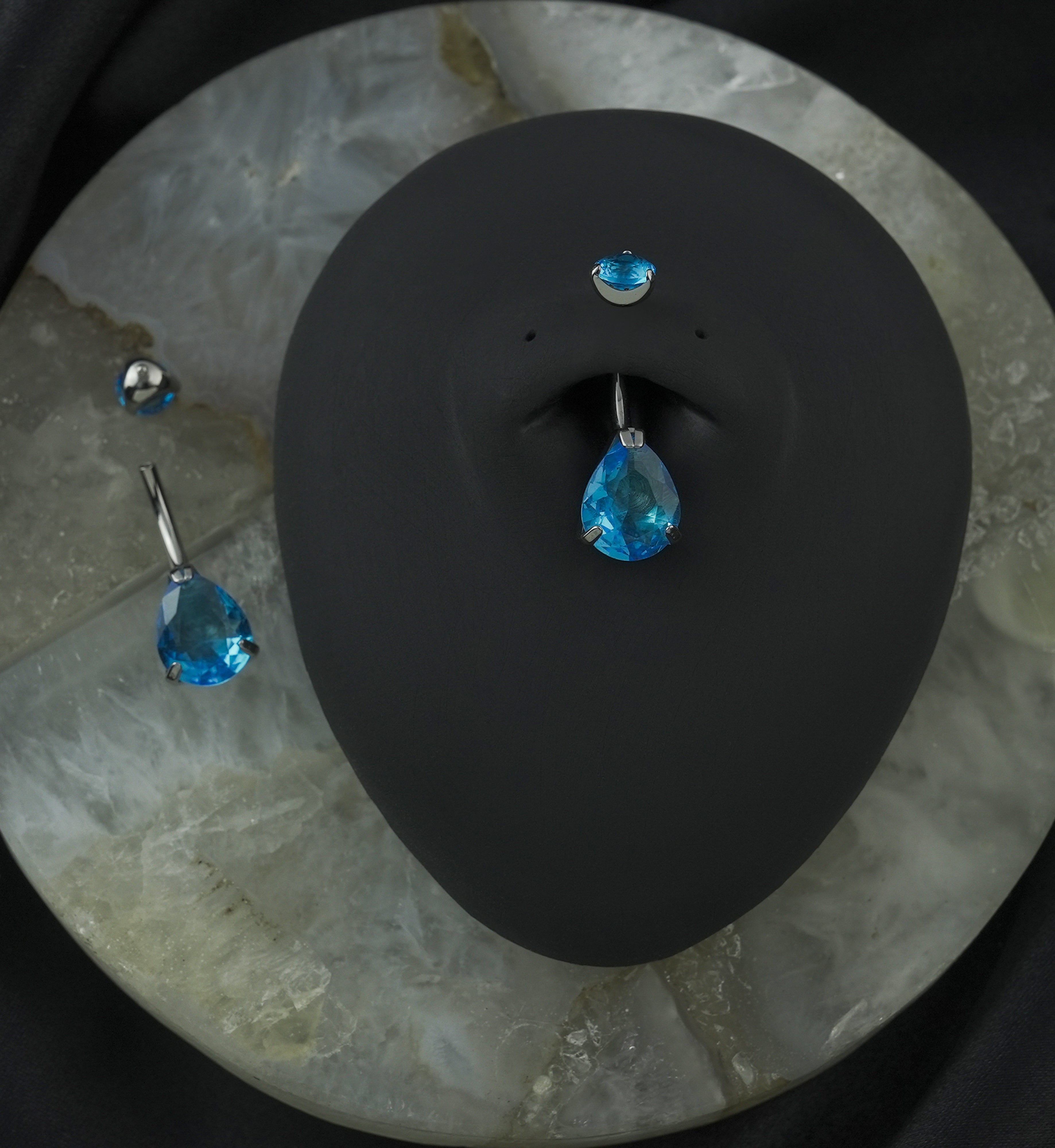 Aqua Teardrop CZ Titanium Belly Button Ring