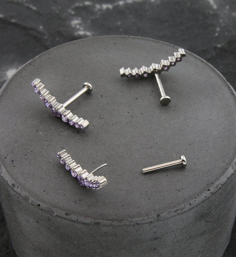 Arc Amethyst CZ Threadless Titanium Labret