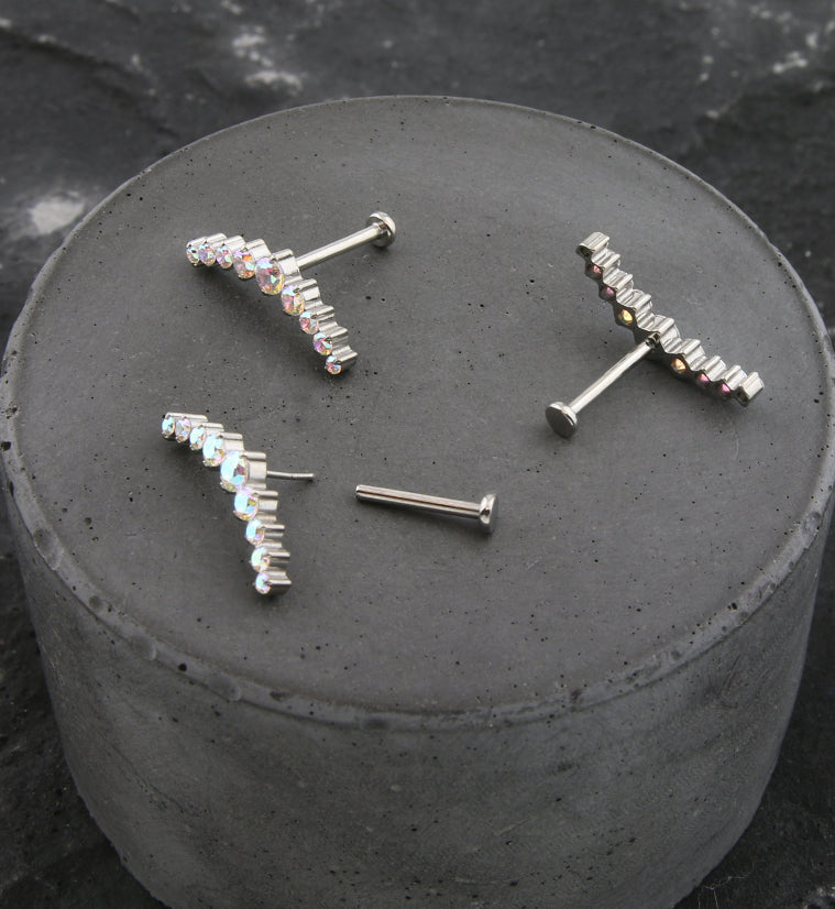 Arc Rainbow Aurora CZ Threadless Titanium Labret