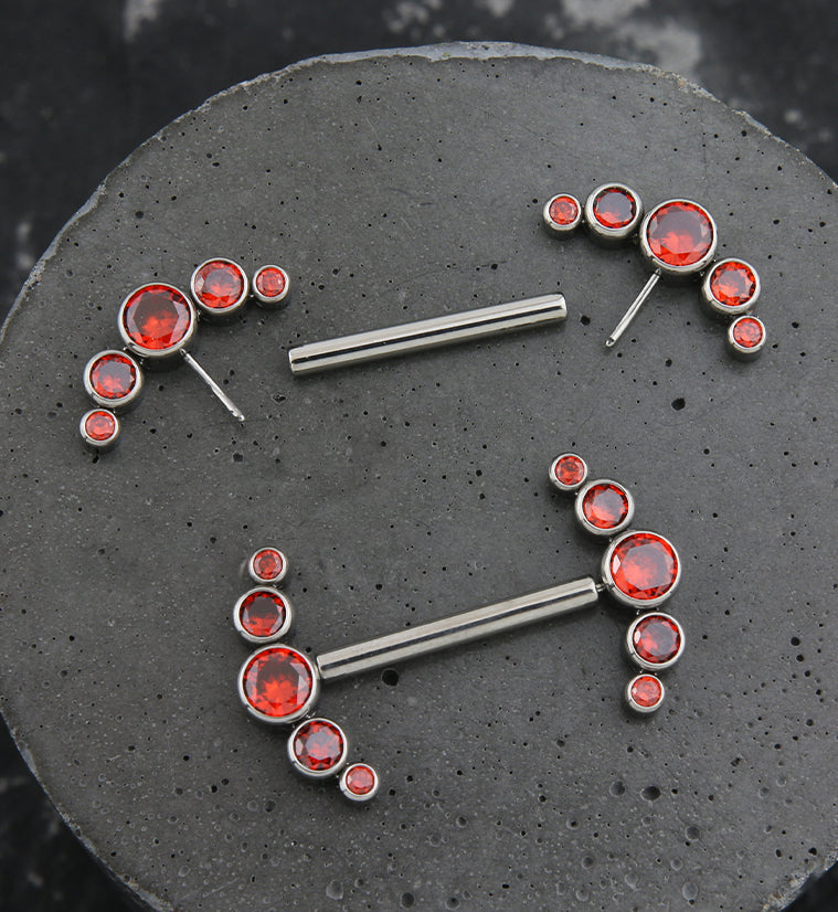 Arch Red CZ Titanium Threadless Nipple Ring Barbell