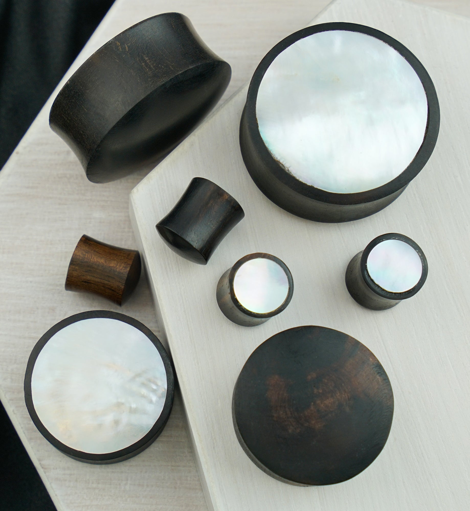 Areng Wood Plugs with Mother of Pearl Inlay