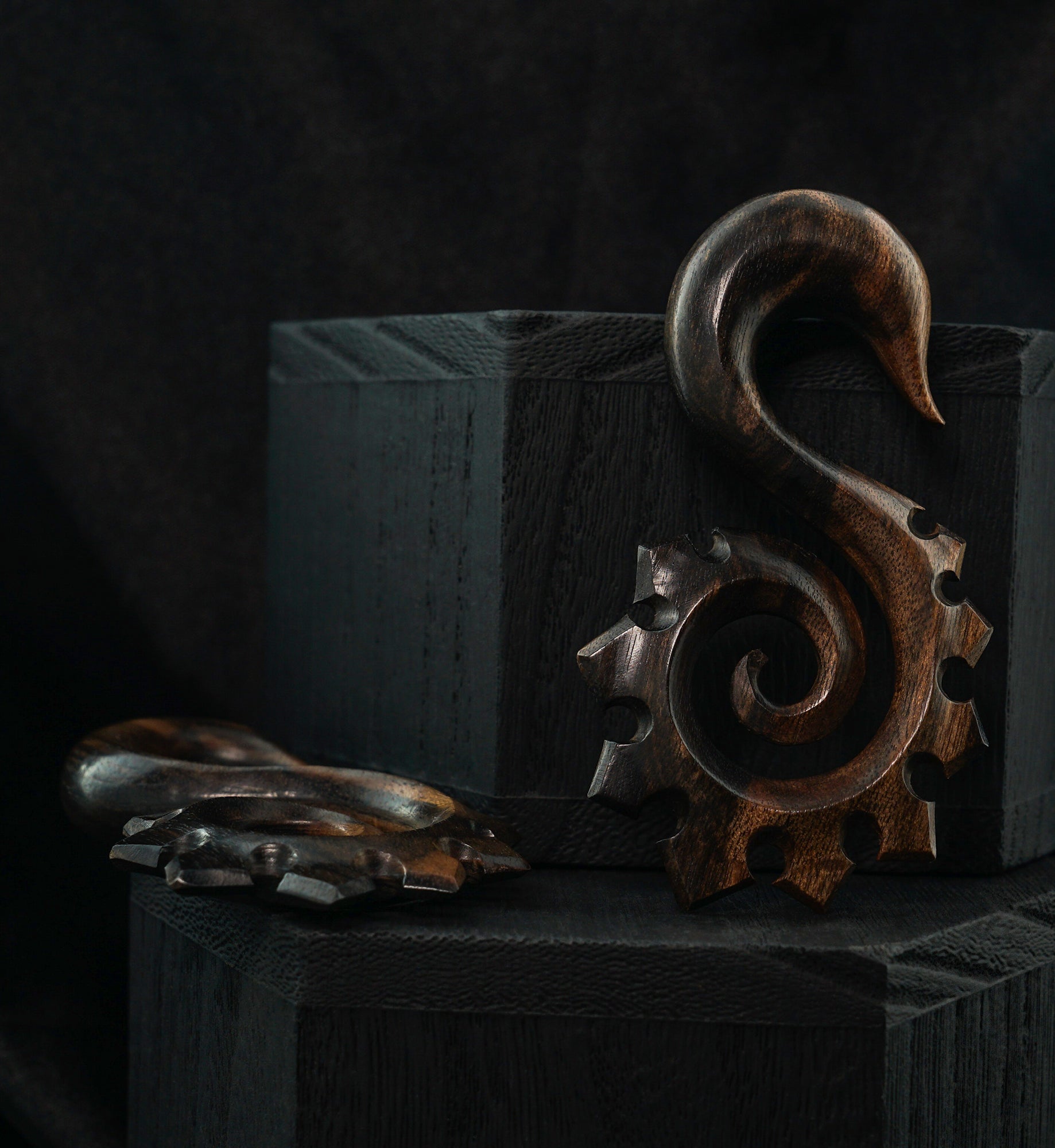 Areng Wood Tribal Spike Spiral Hangers