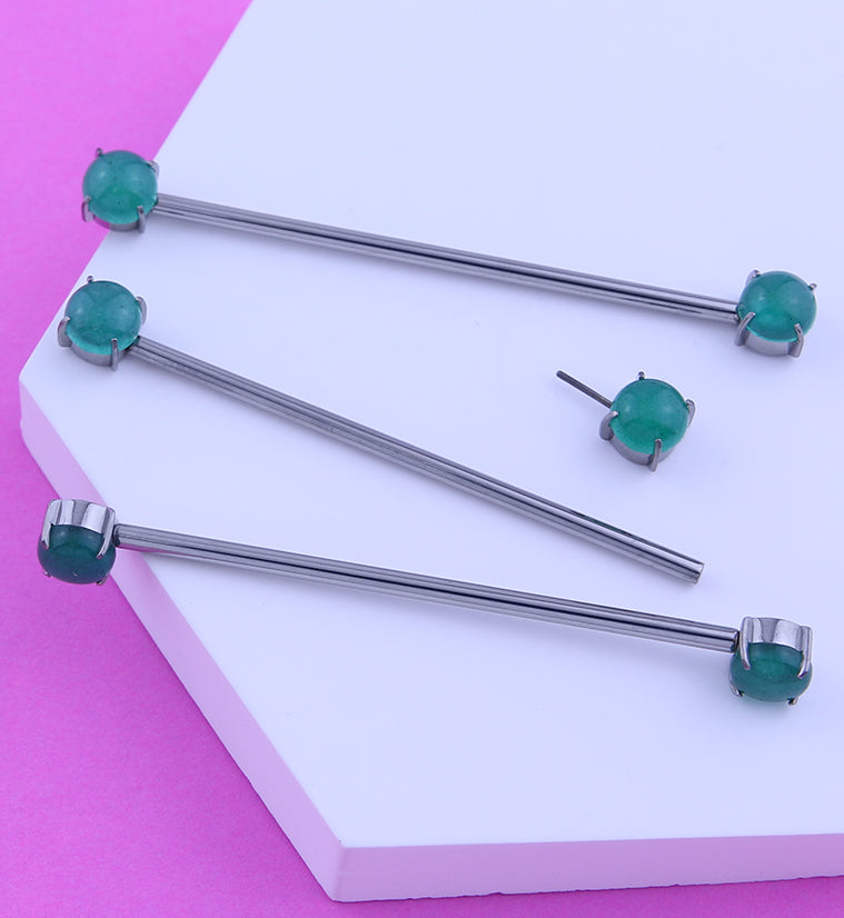Double Green Aventurine Stone Threadless Titanium Industrial Barbell