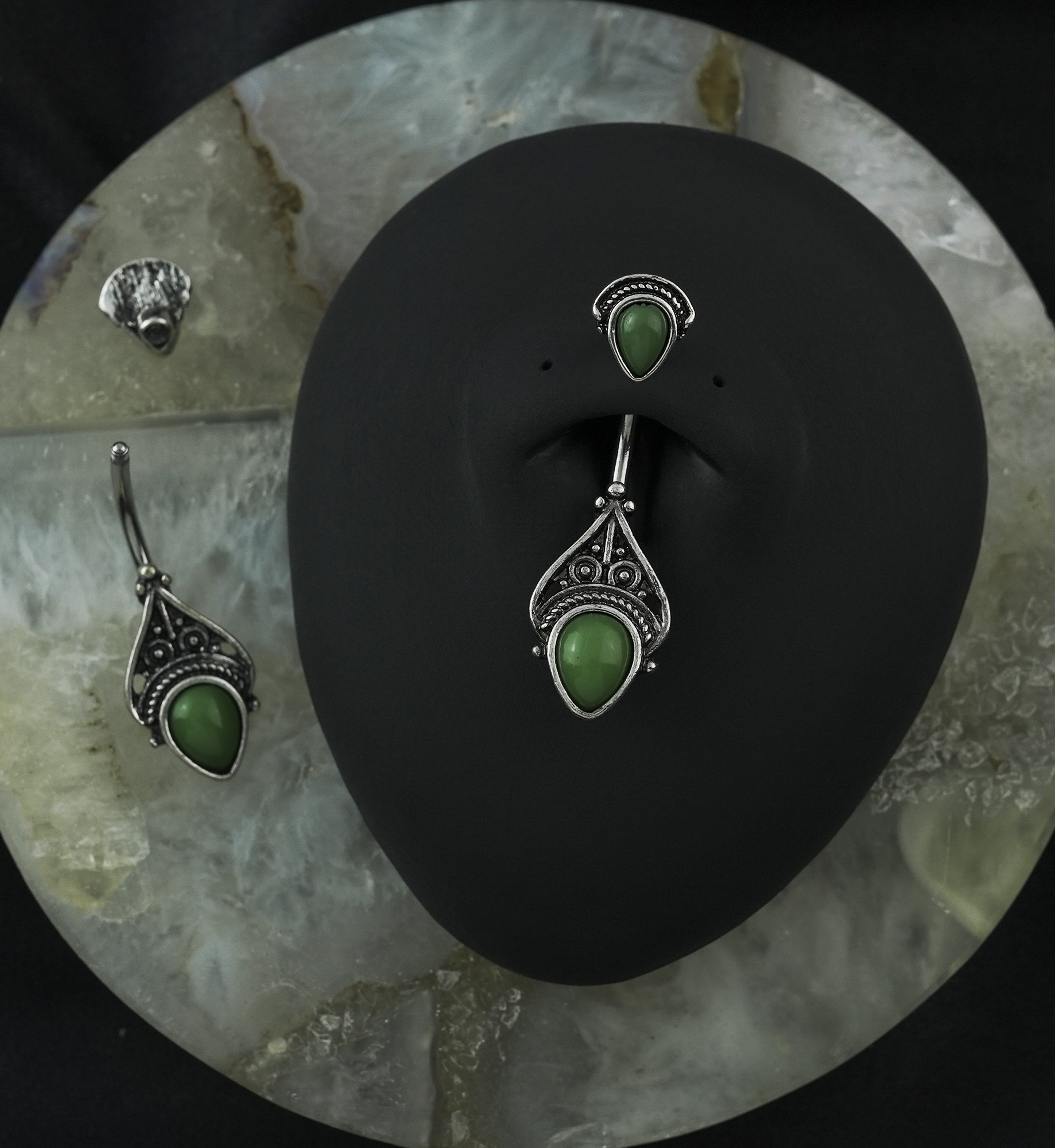 Aventurine Stone Vintage Spear Belly Button Ring